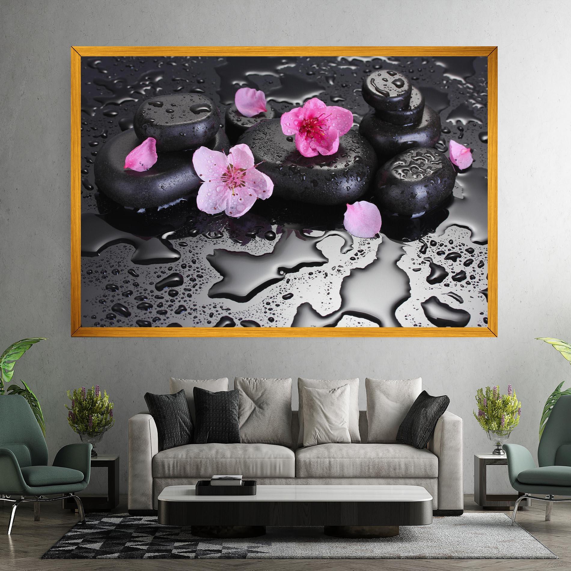 Vászonkép Pink Flowers Stones mockup 7