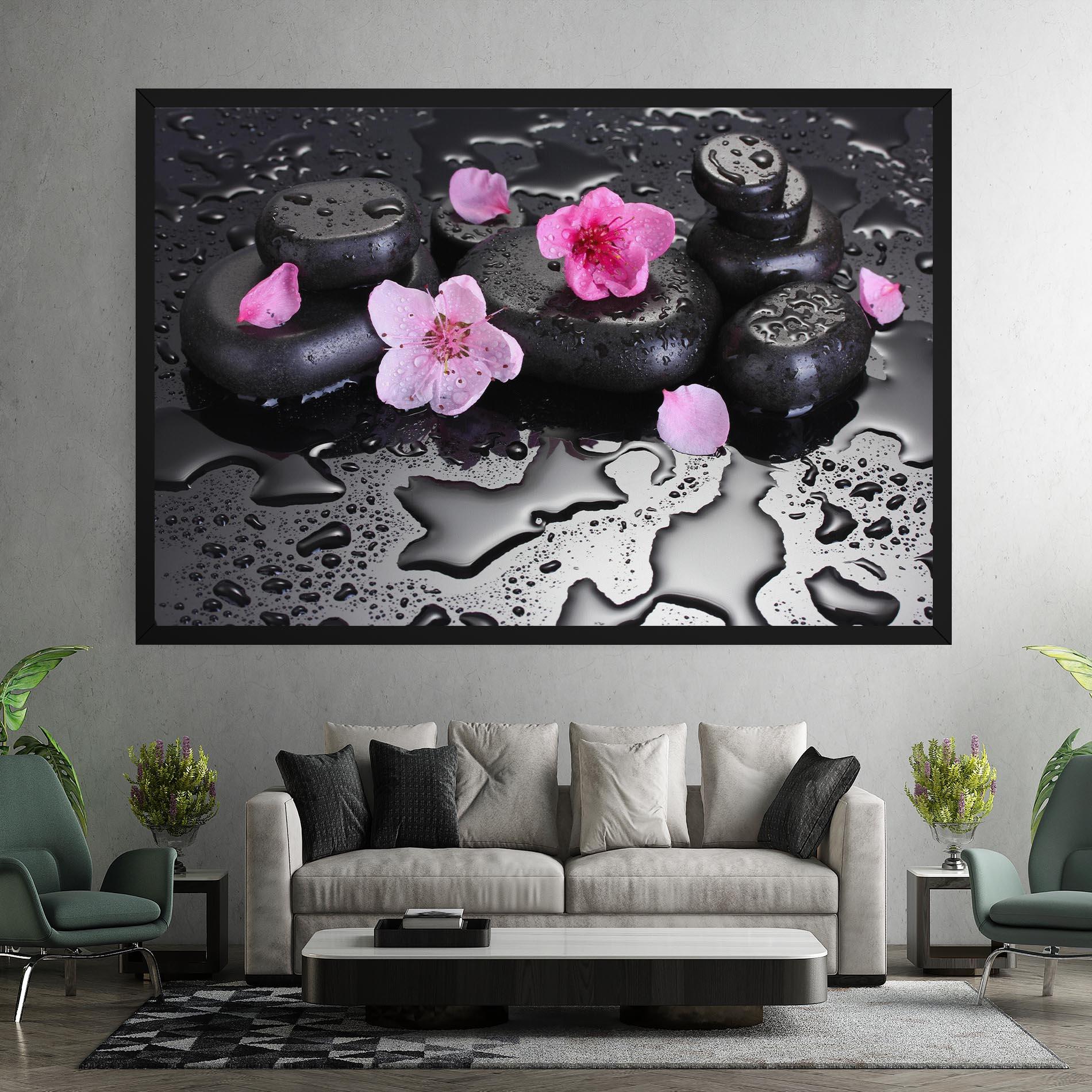 Vászonkép Pink Flowers Stones mockup 7
