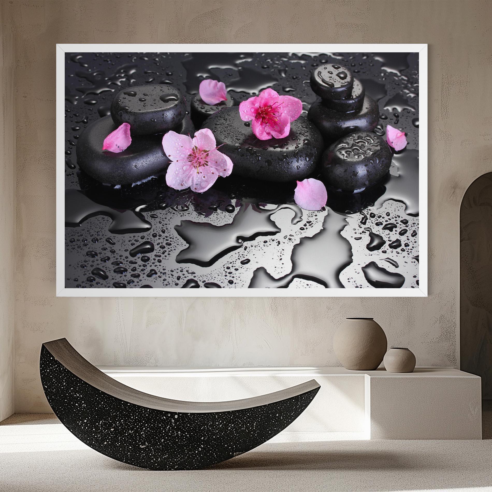 Vászonkép Pink Flowers Stones mockup 8