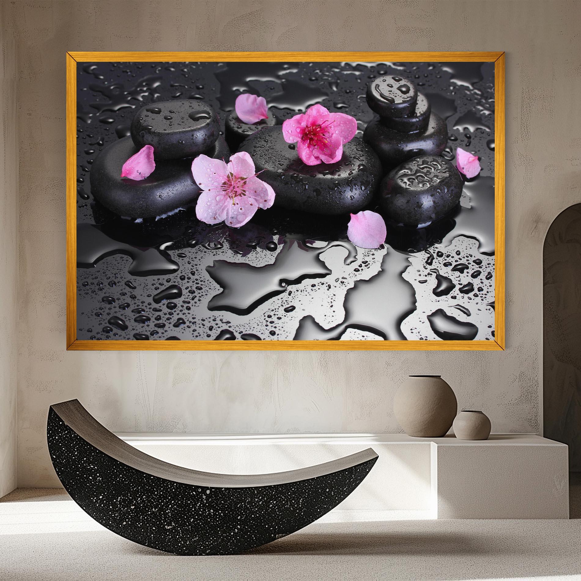 Vászonkép Pink Flowers Stones mockup 8