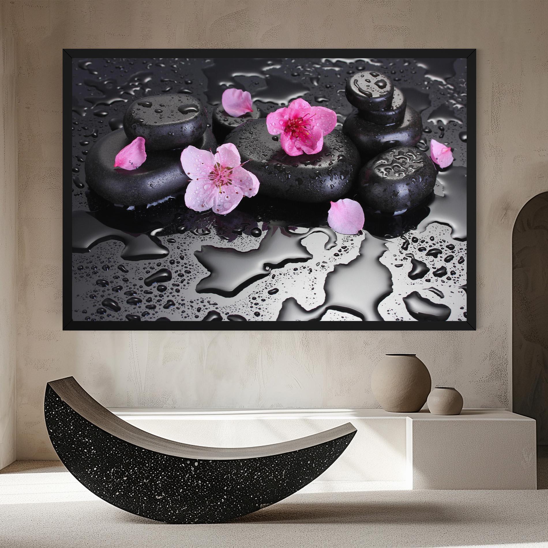 Vászonkép Pink Flowers Stones mockup 8