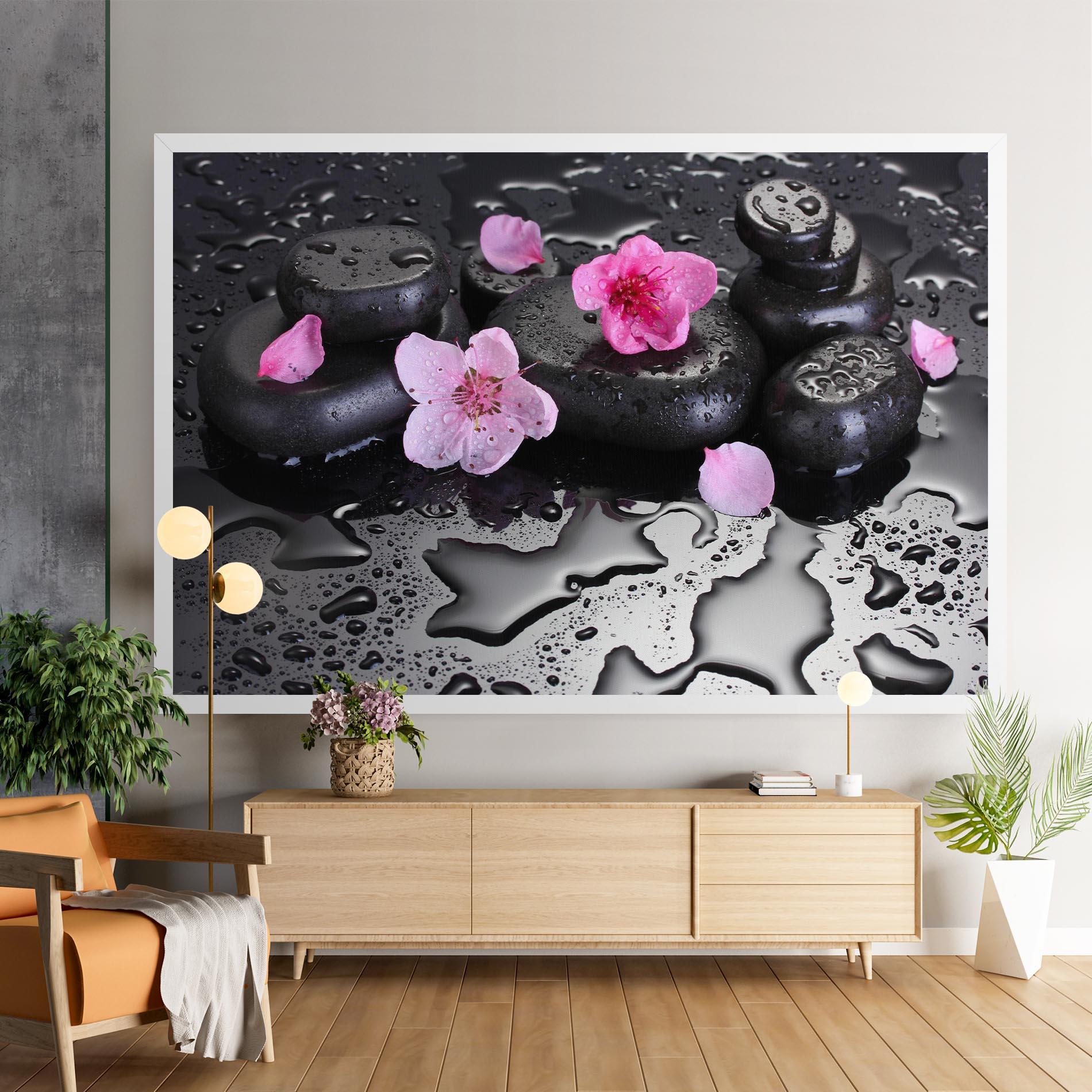 Vászonkép Pink Flowers Stones mockup 9