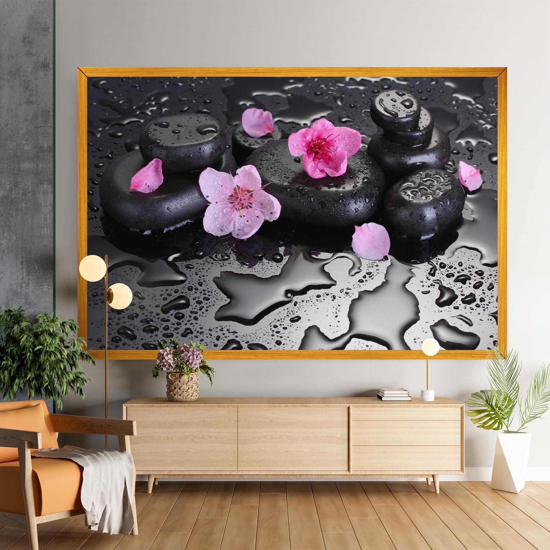 Vászonkép Pink Flowers Stones mockup 9