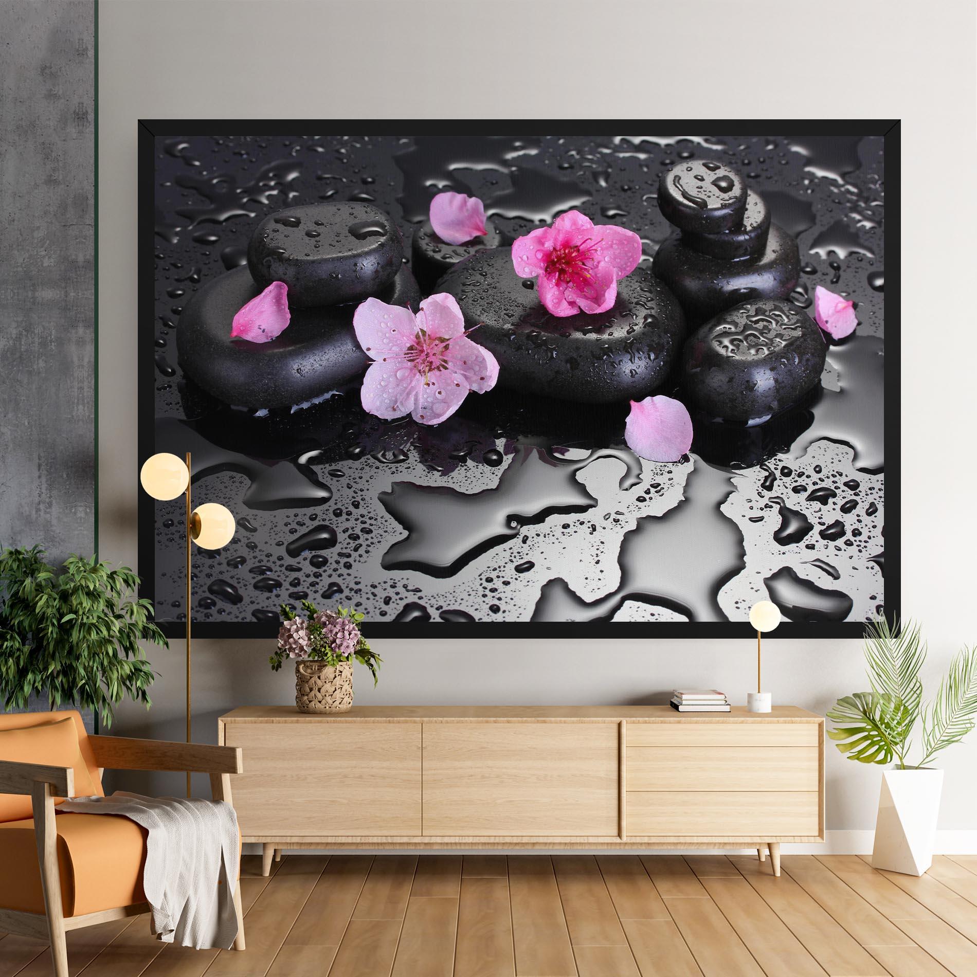 Vászonkép Pink Flowers Stones mockup 9
