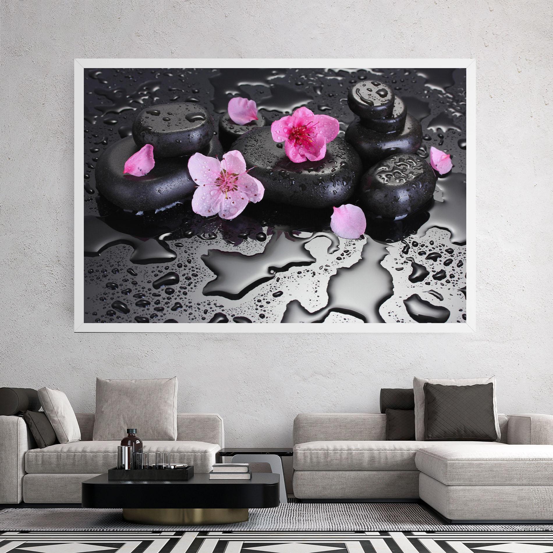 Vászonkép Pink Flowers Stones mockup 2