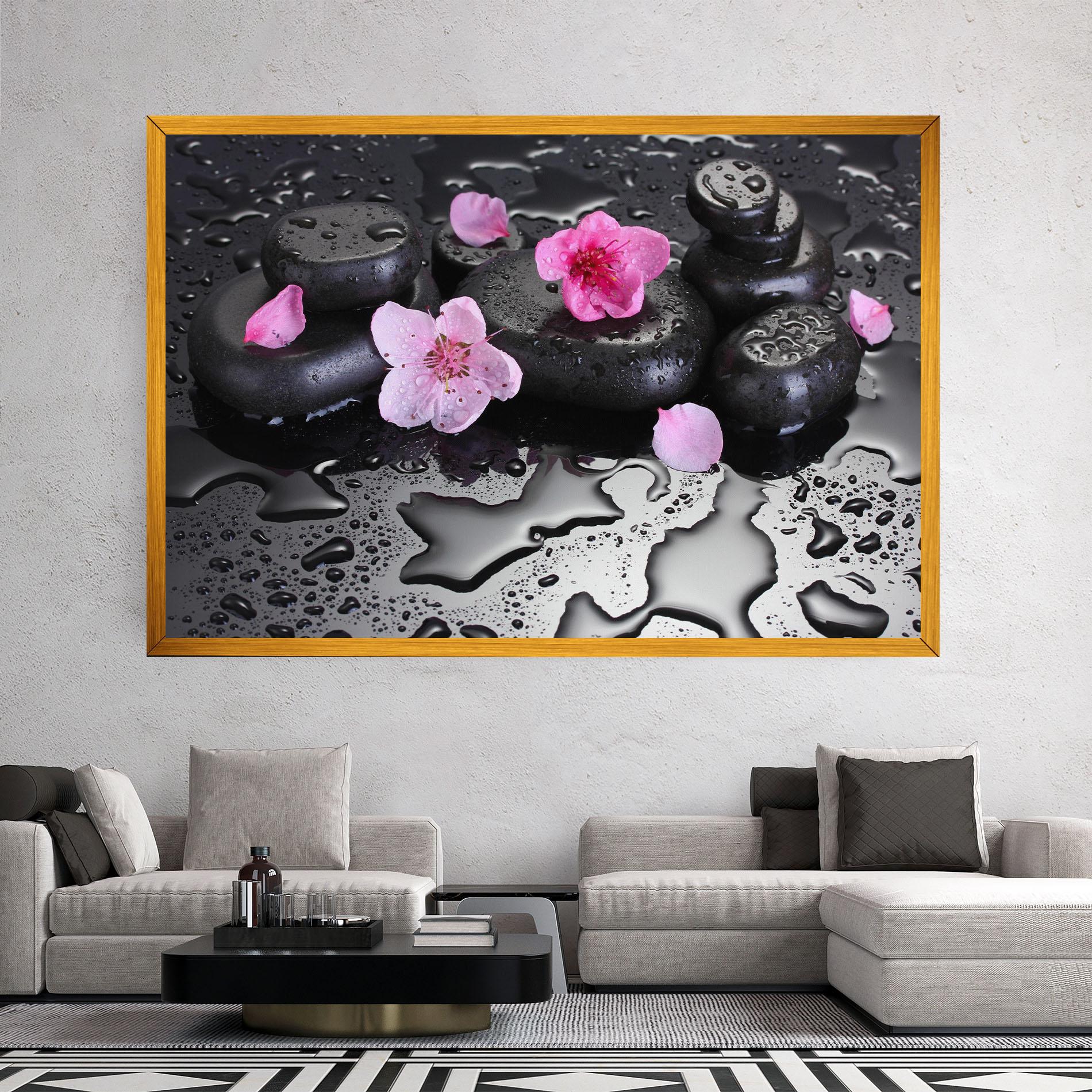 Vászonkép Pink Flowers Stones mockup 2