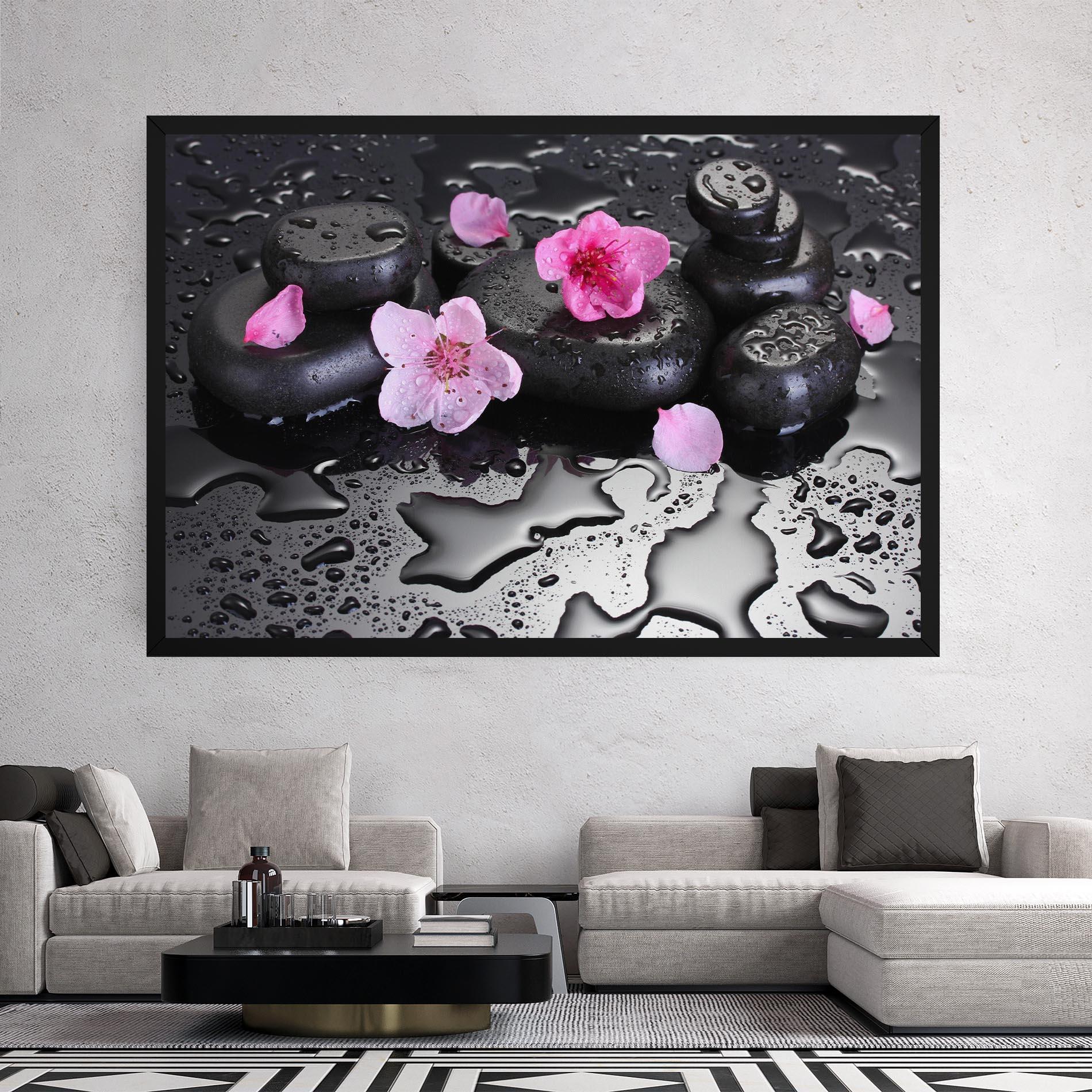 Vászonkép Pink Flowers Stones mockup 2