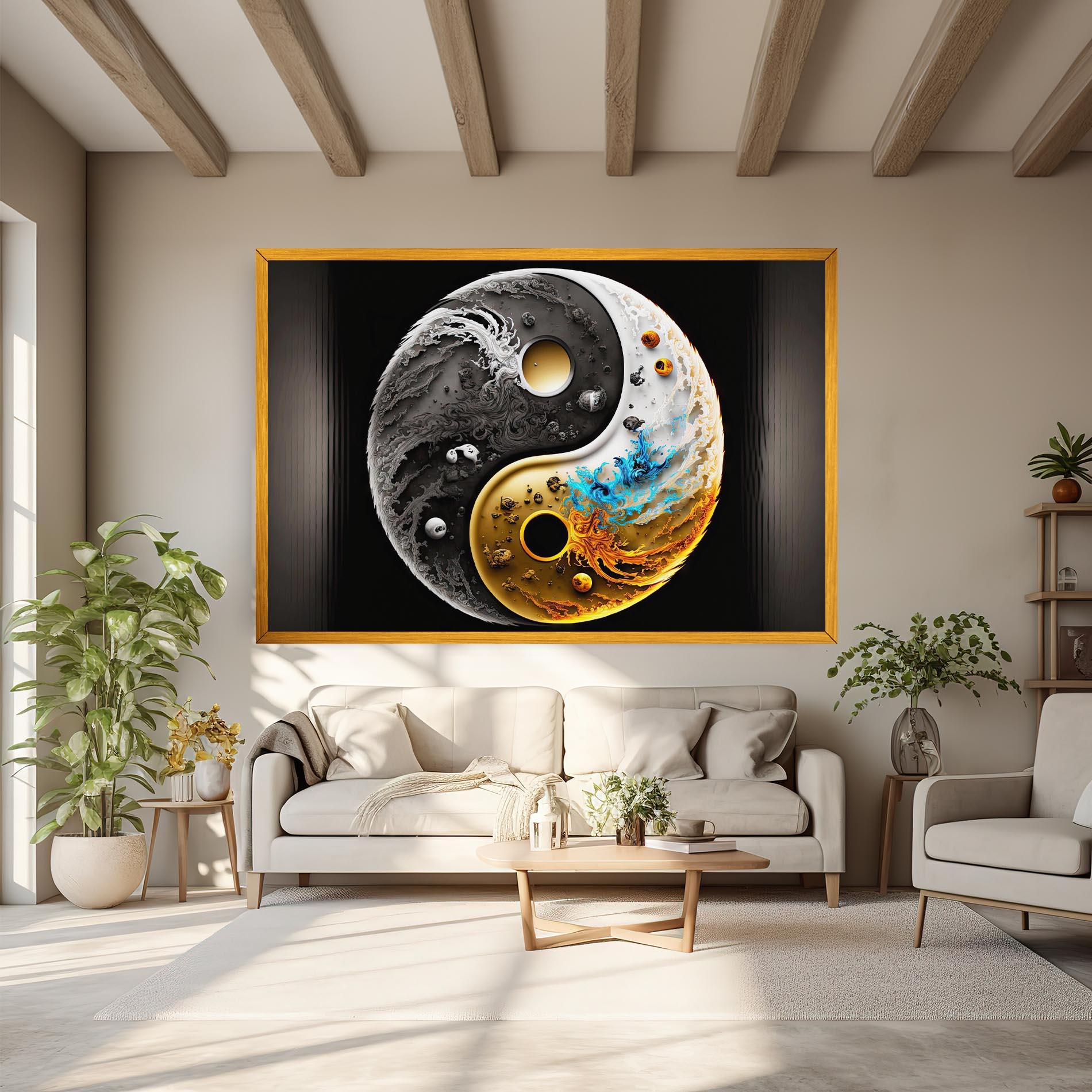 Vászonkép Black Yellow Yinyang mockup 6