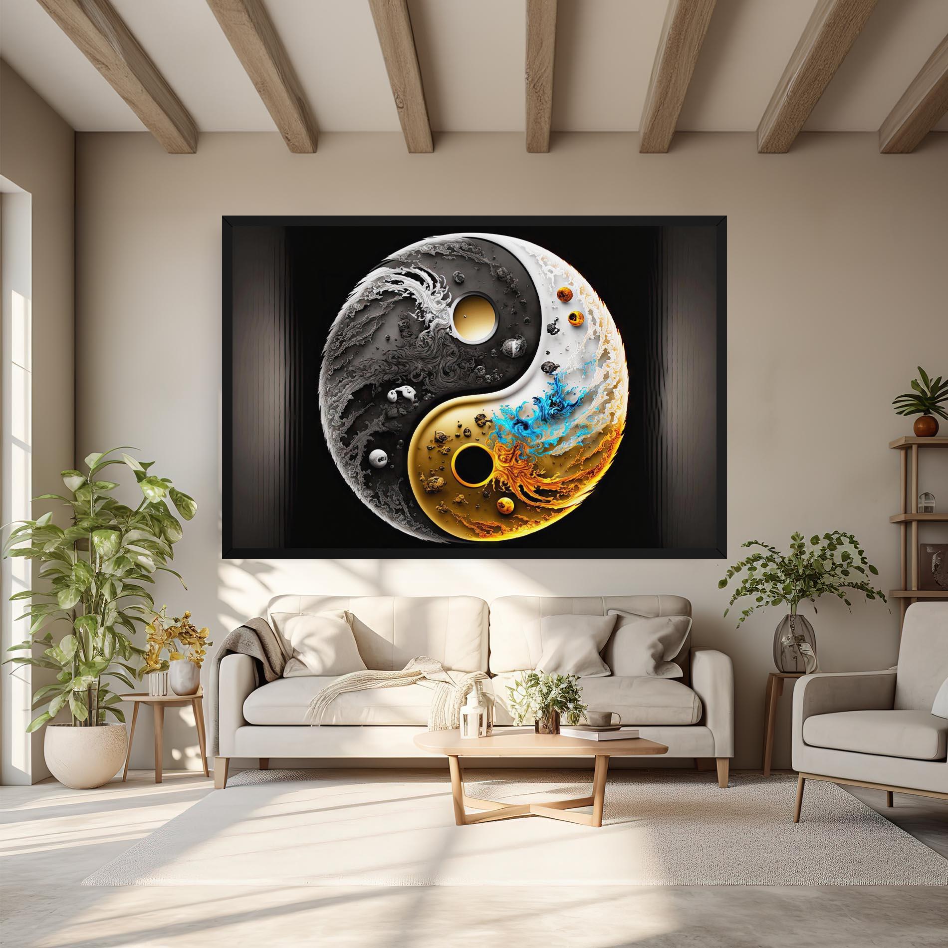 Vászonkép Black Yellow Yinyang mockup 6