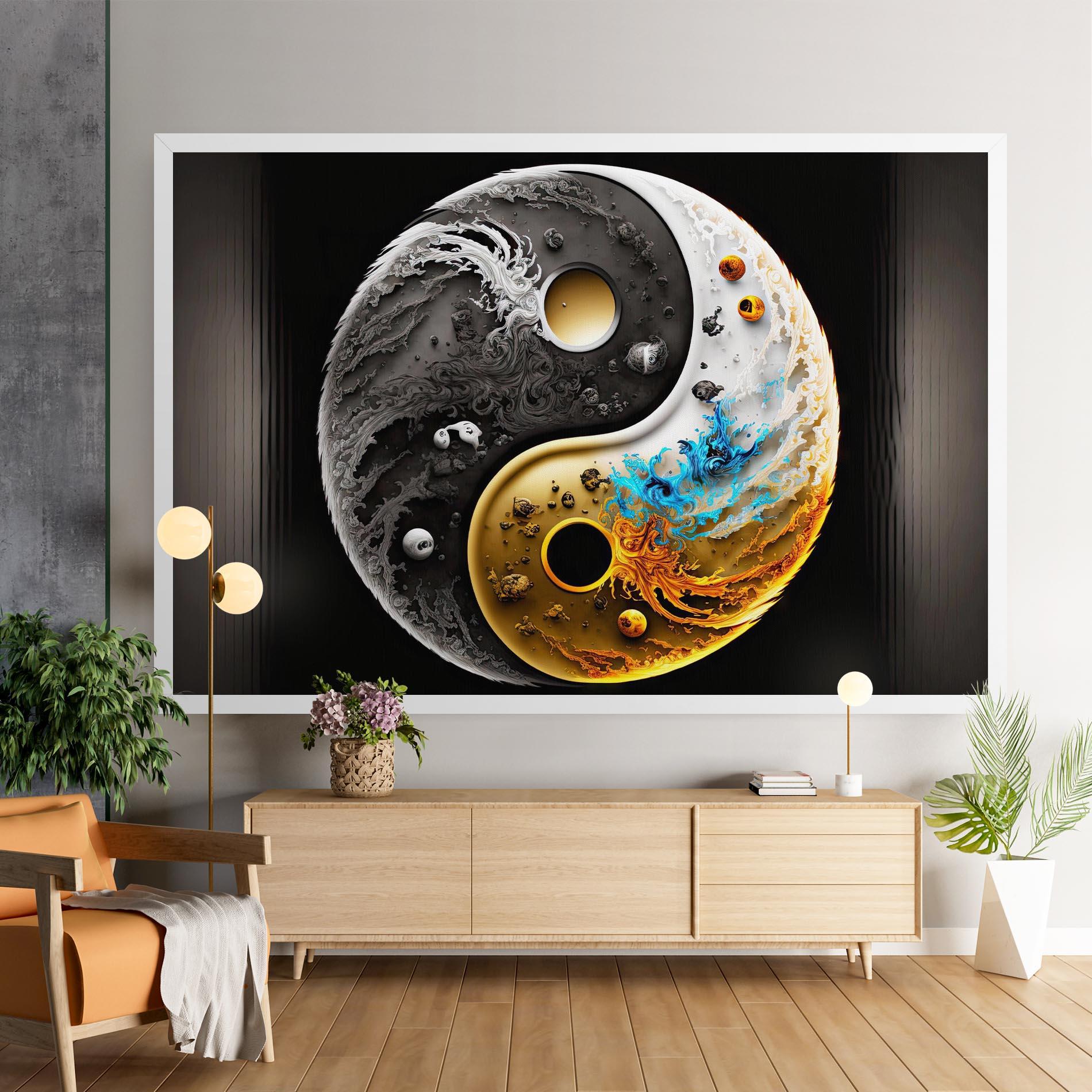 Vászonkép Black Yellow Yinyang mockup 9