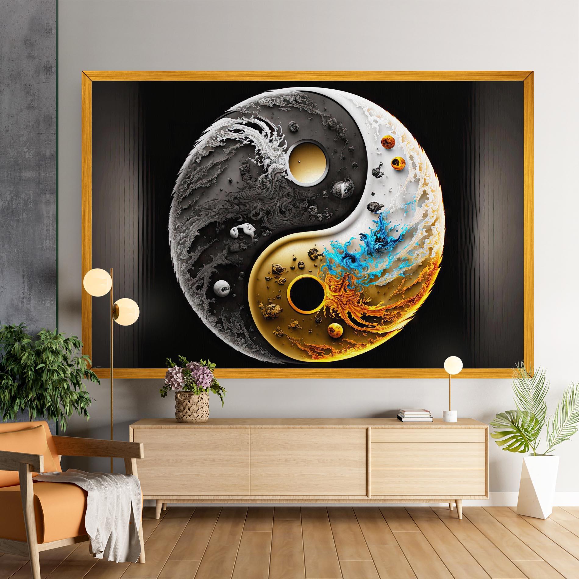 Vászonkép Black Yellow Yinyang mockup 9