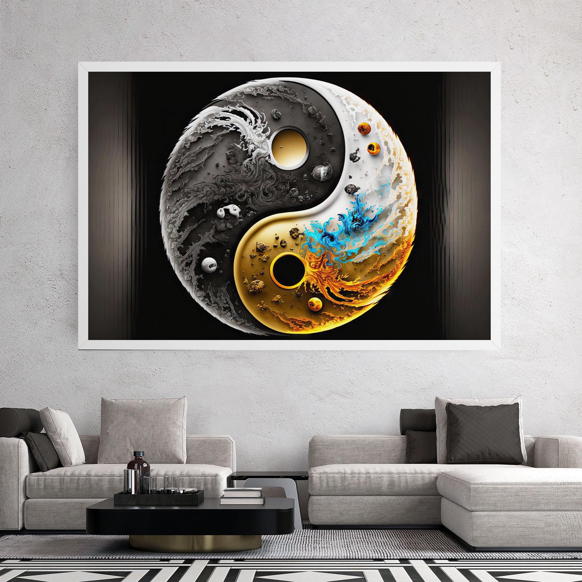 Vászonkép Black Yellow Yinyang mockup 2