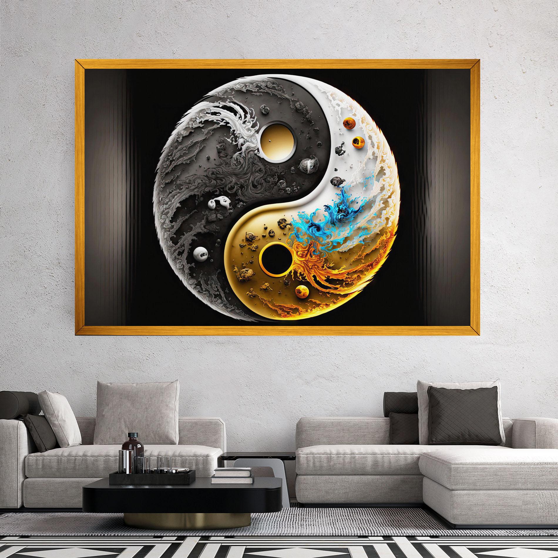 Vászonkép Black Yellow Yinyang mockup 2