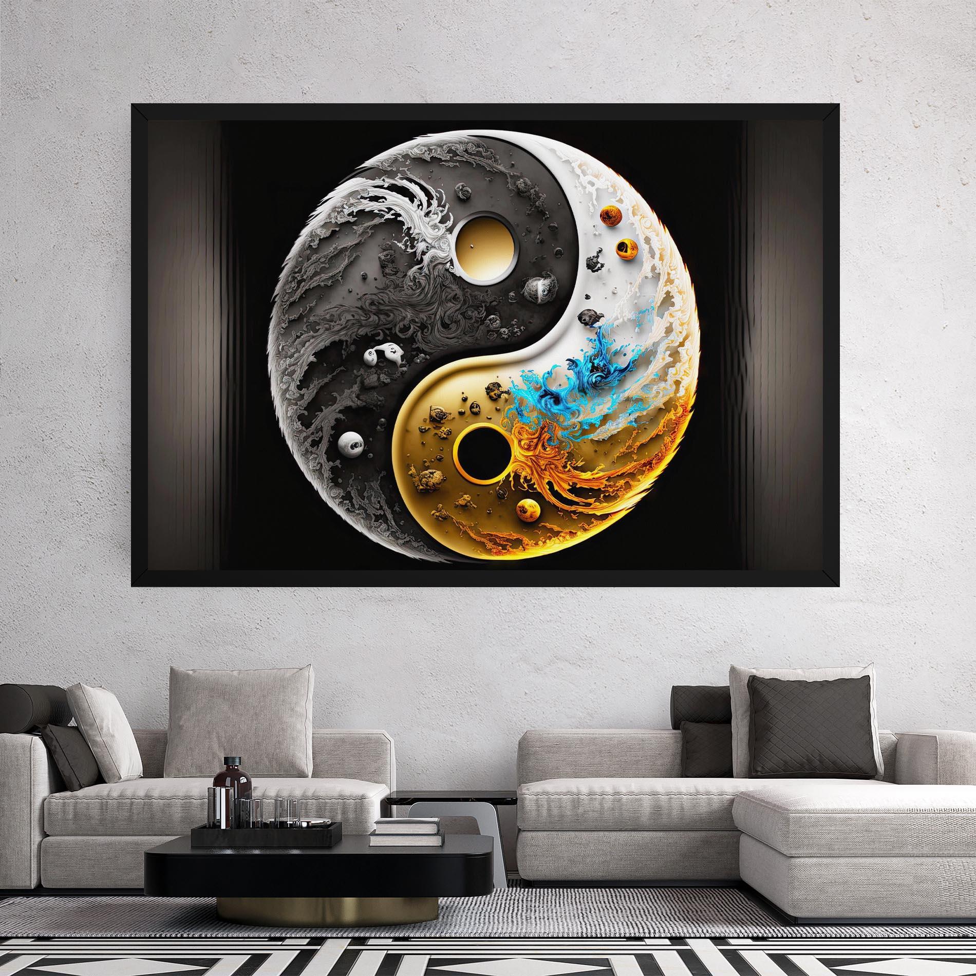 Vászonkép Black Yellow Yinyang mockup 2