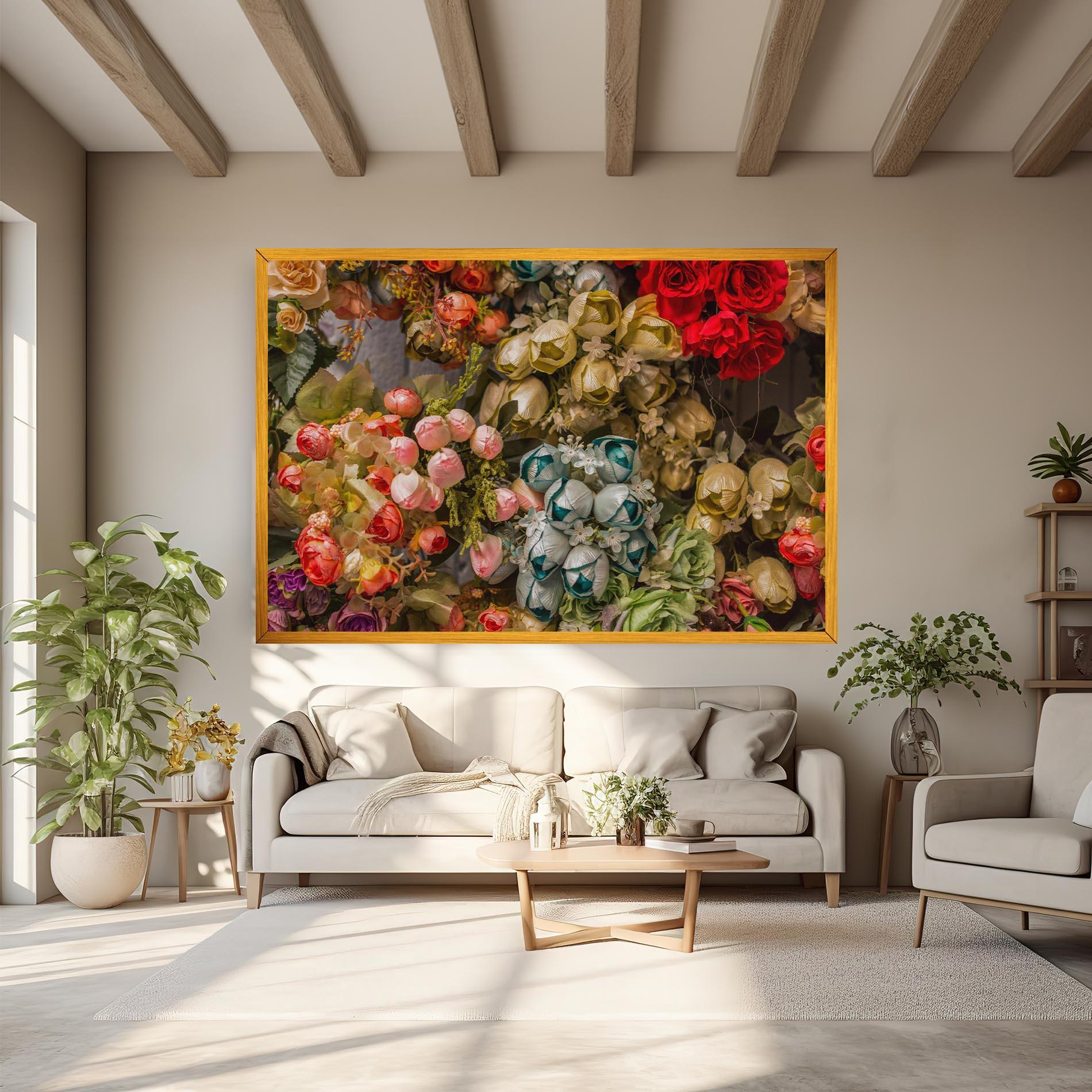 Vászonkép Fake Flowers Wall mockup 6