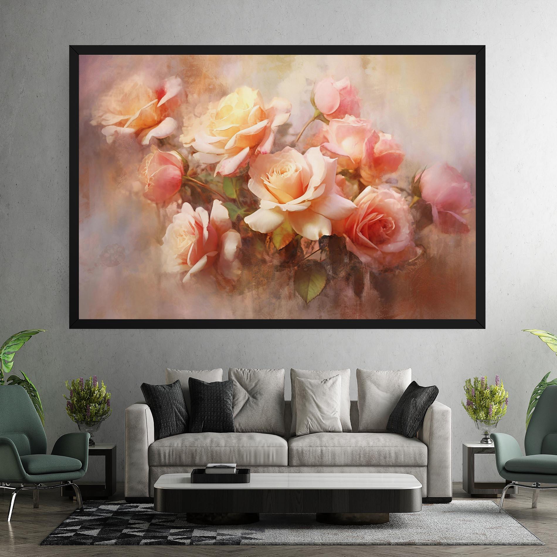 Vászonkép Roses Bouquet Painting mockup 7