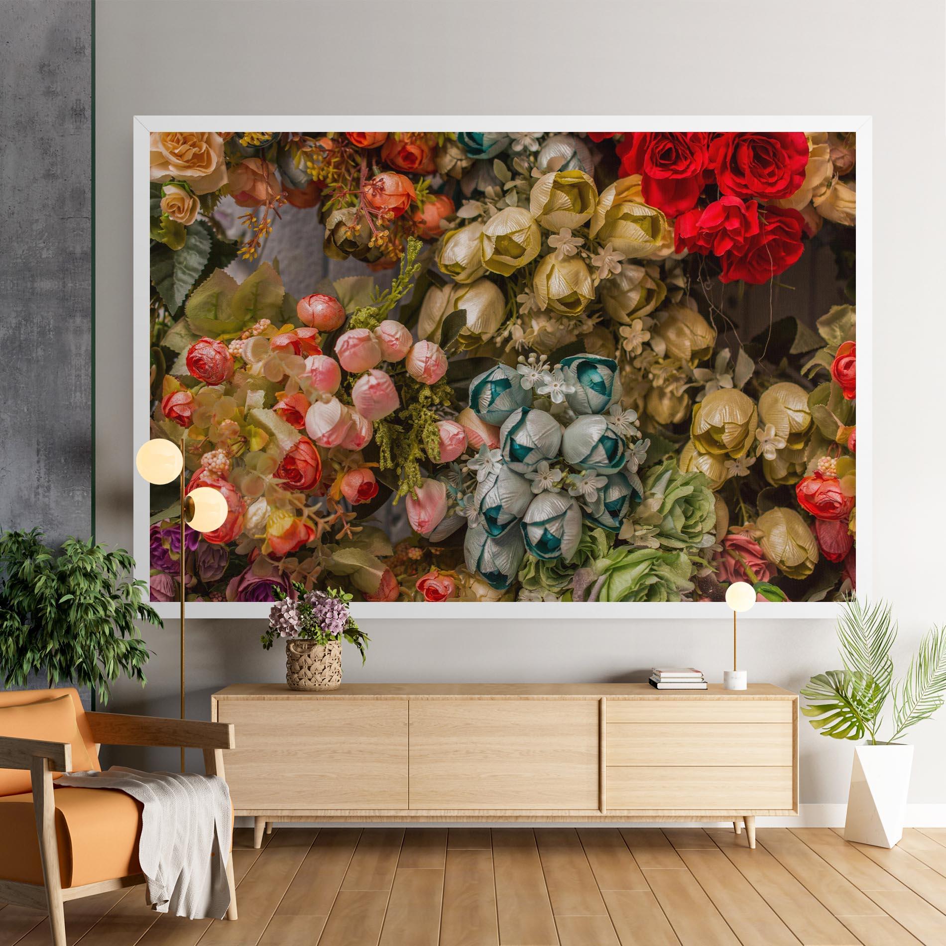 Vászonkép Fake Flowers Wall mockup 9