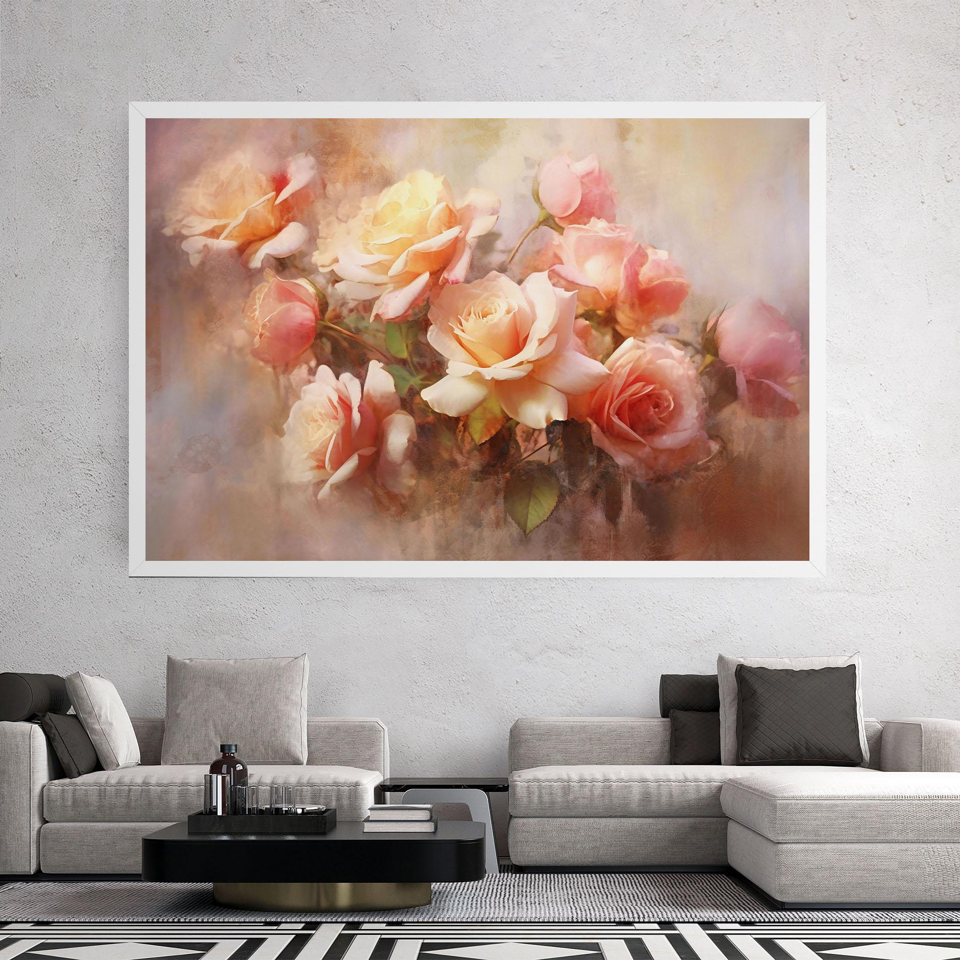 Vászonkép Roses Bouquet Painting mockup 2