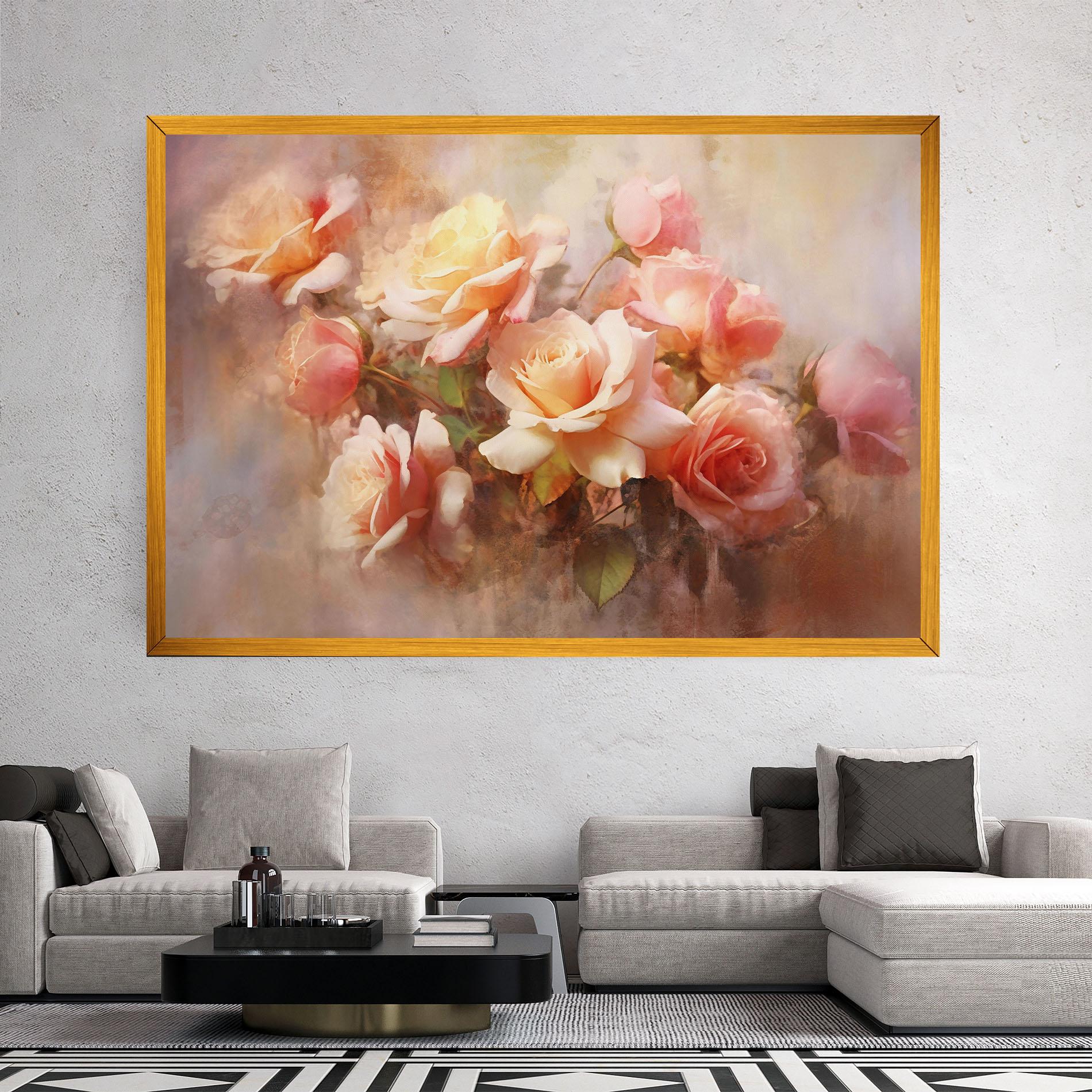 Vászonkép Roses Bouquet Painting mockup 2