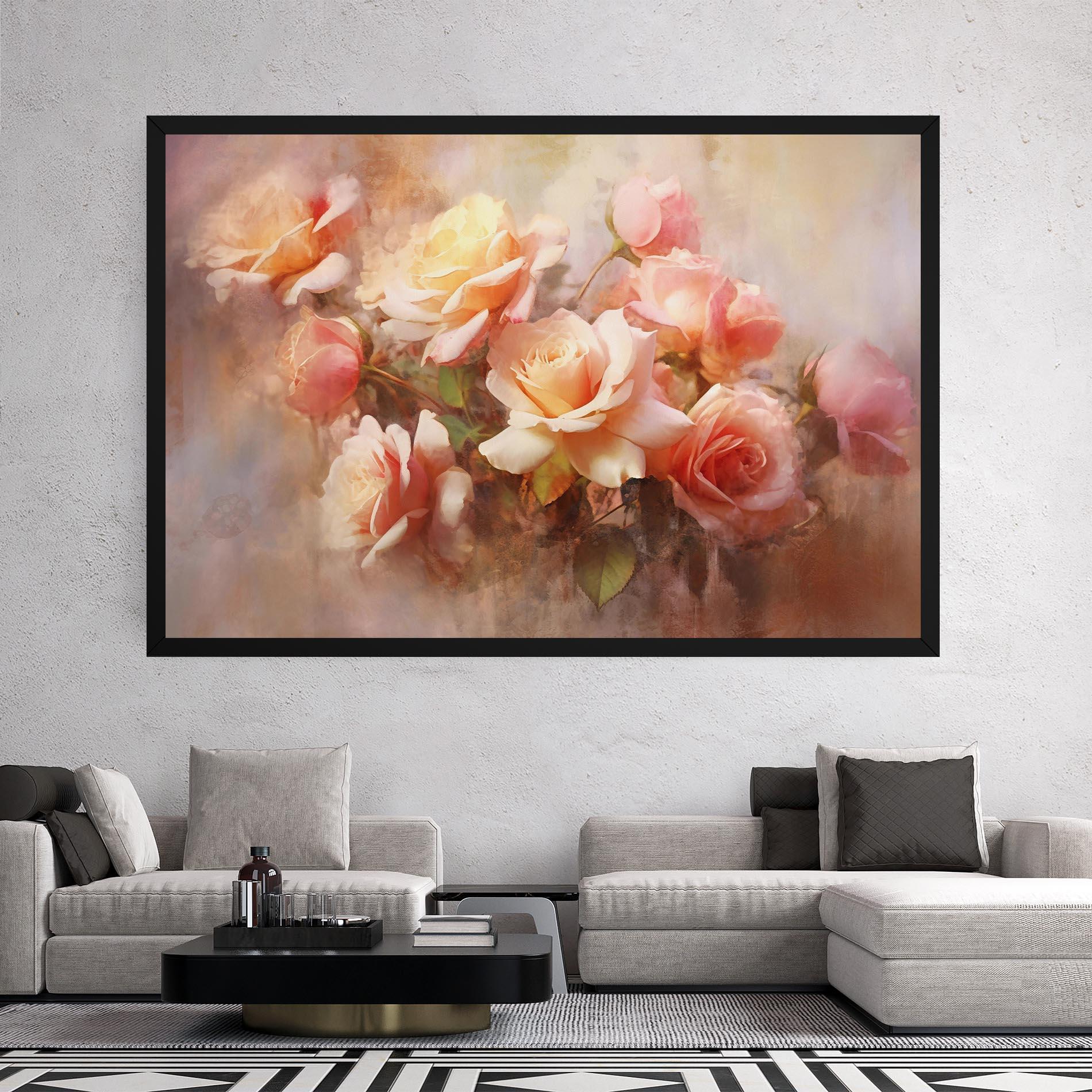Vászonkép Roses Bouquet Painting mockup 2