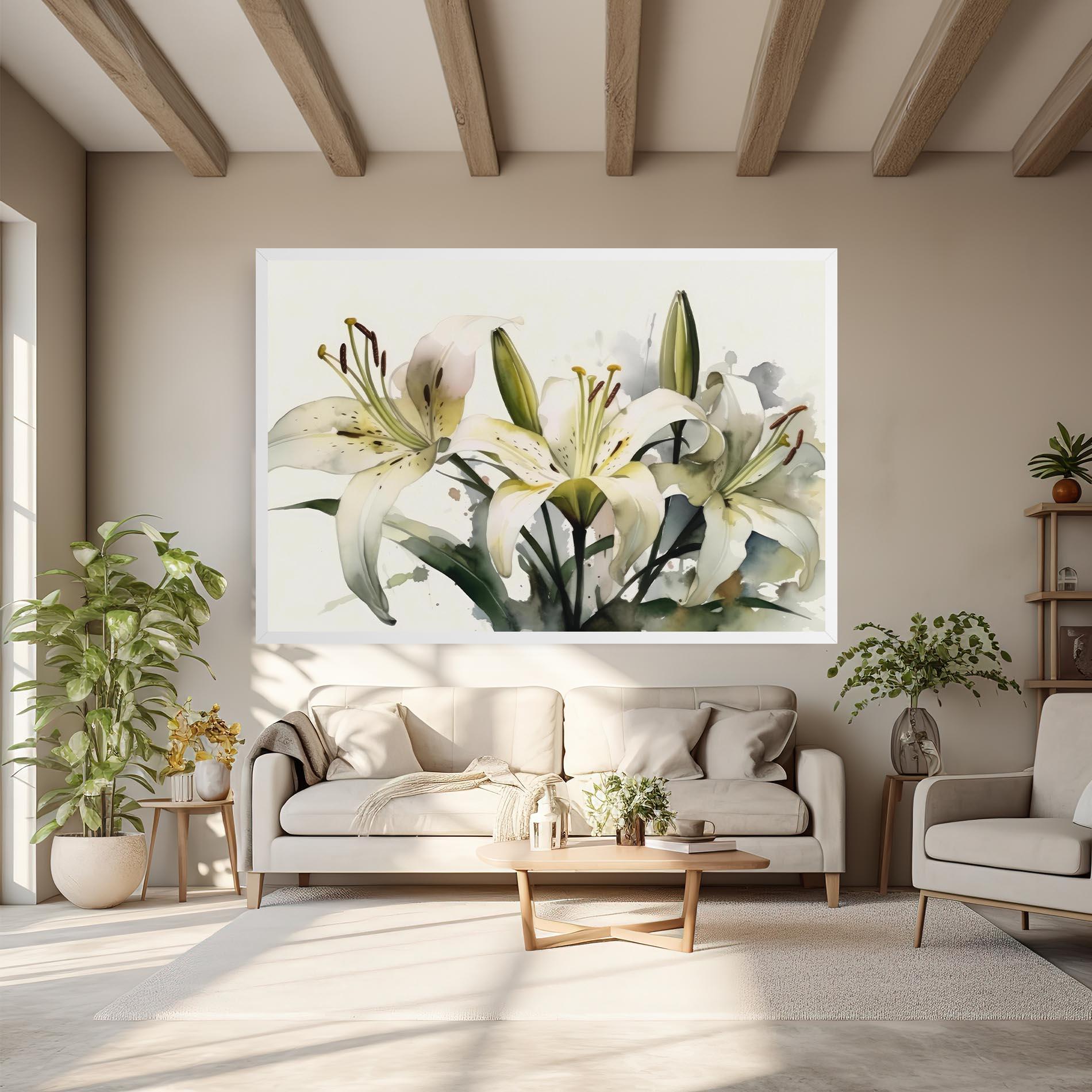 Vászonkép Cute White Lily Painting mockup 6