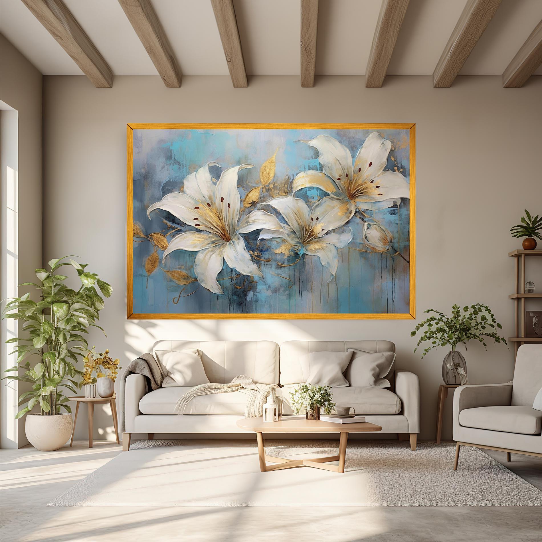 Vászonkép Lily With Gold Painting mockup 6