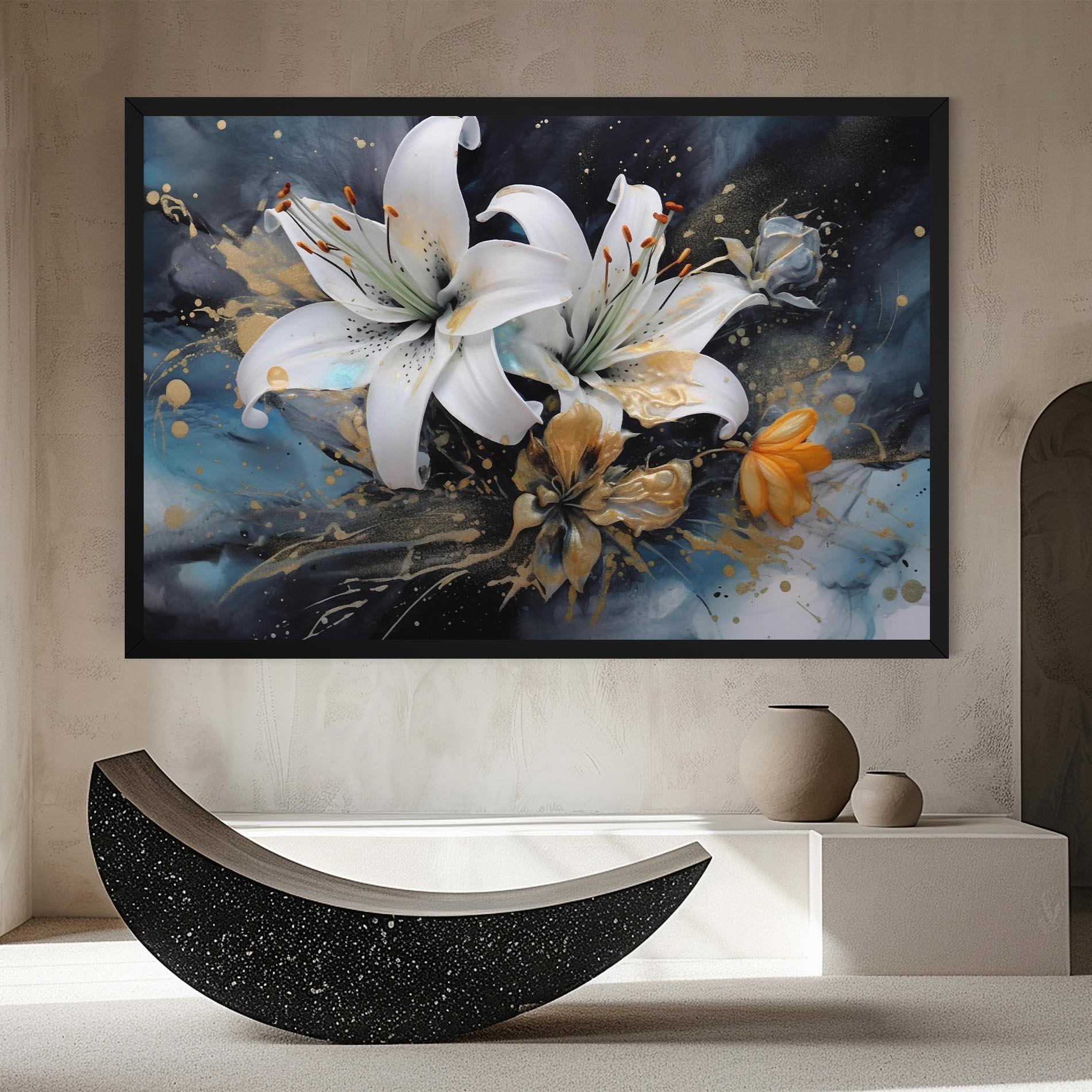 Vászonkép Lily On Blue Painting mockup 8