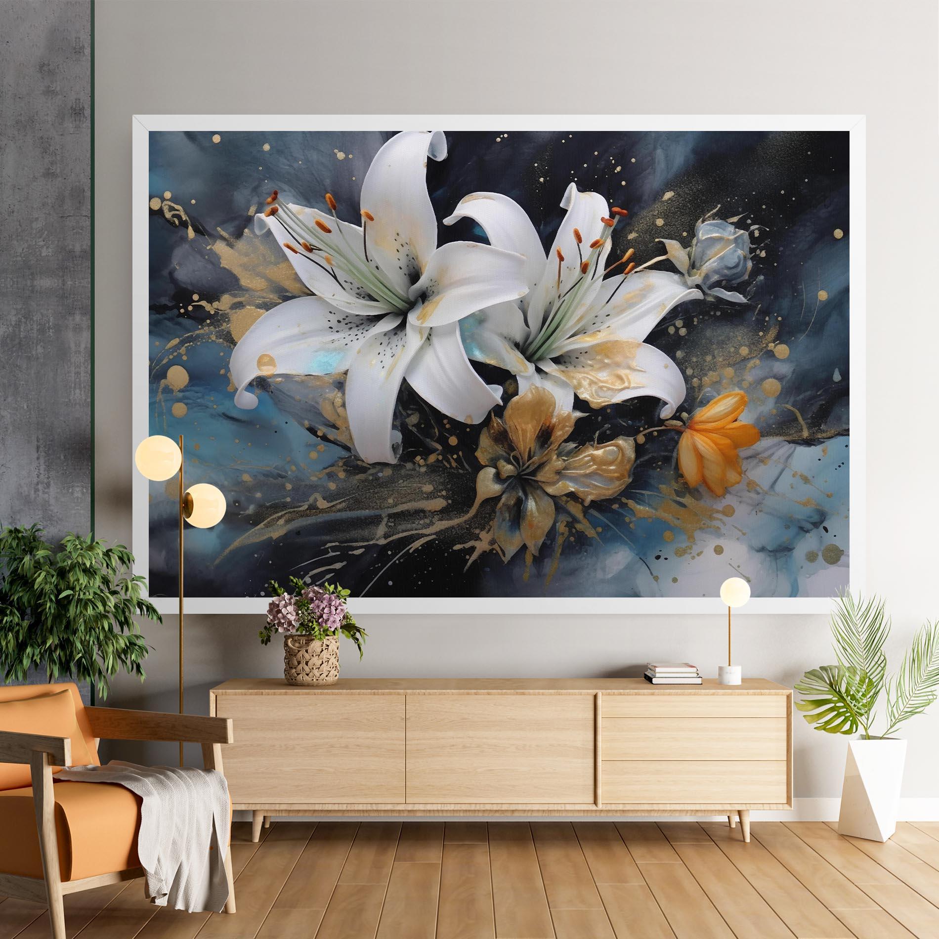 Vászonkép Lily On Blue Painting mockup 9