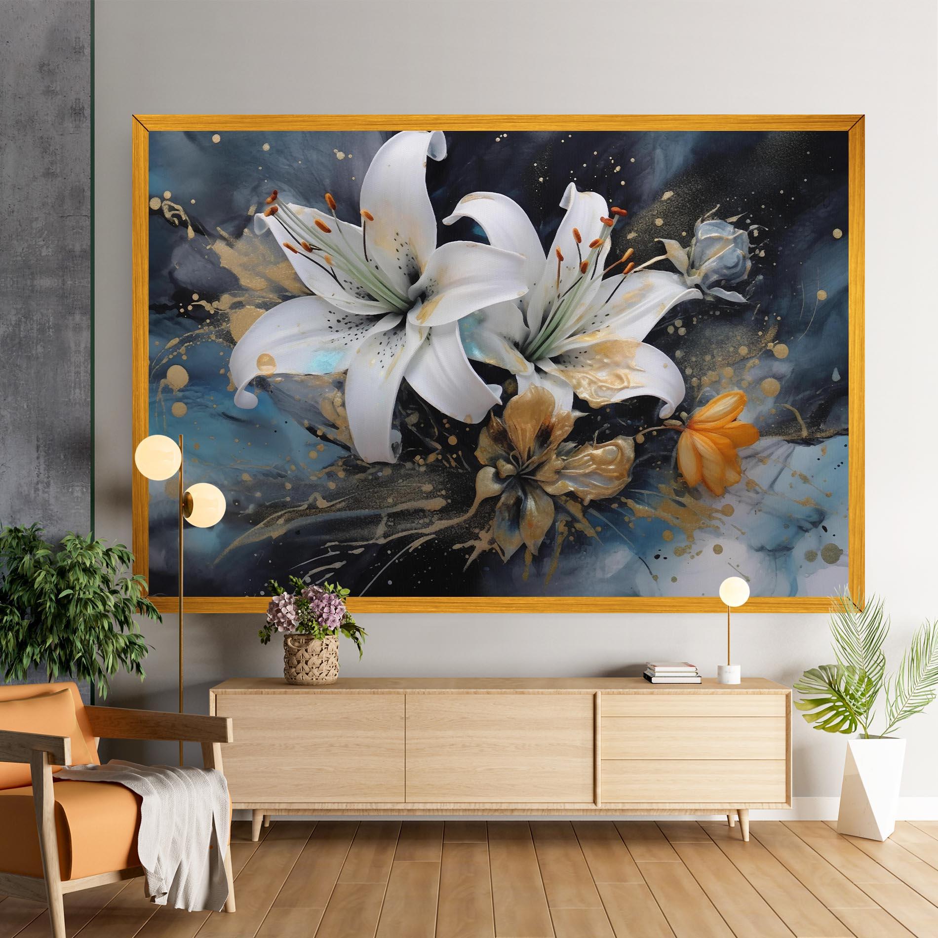Vászonkép Lily On Blue Painting mockup 9