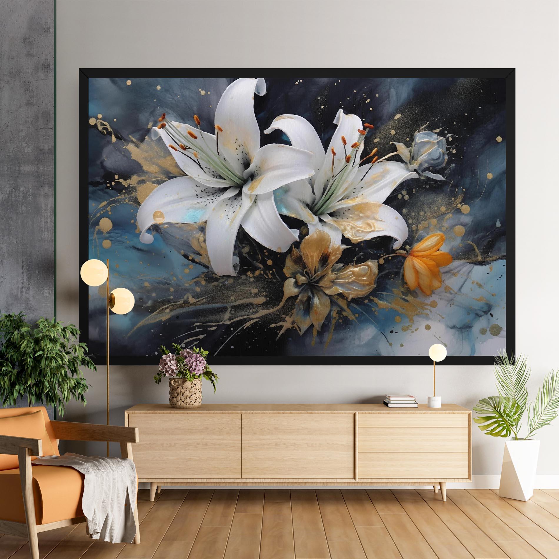 Vászonkép Lily On Blue Painting mockup 9
