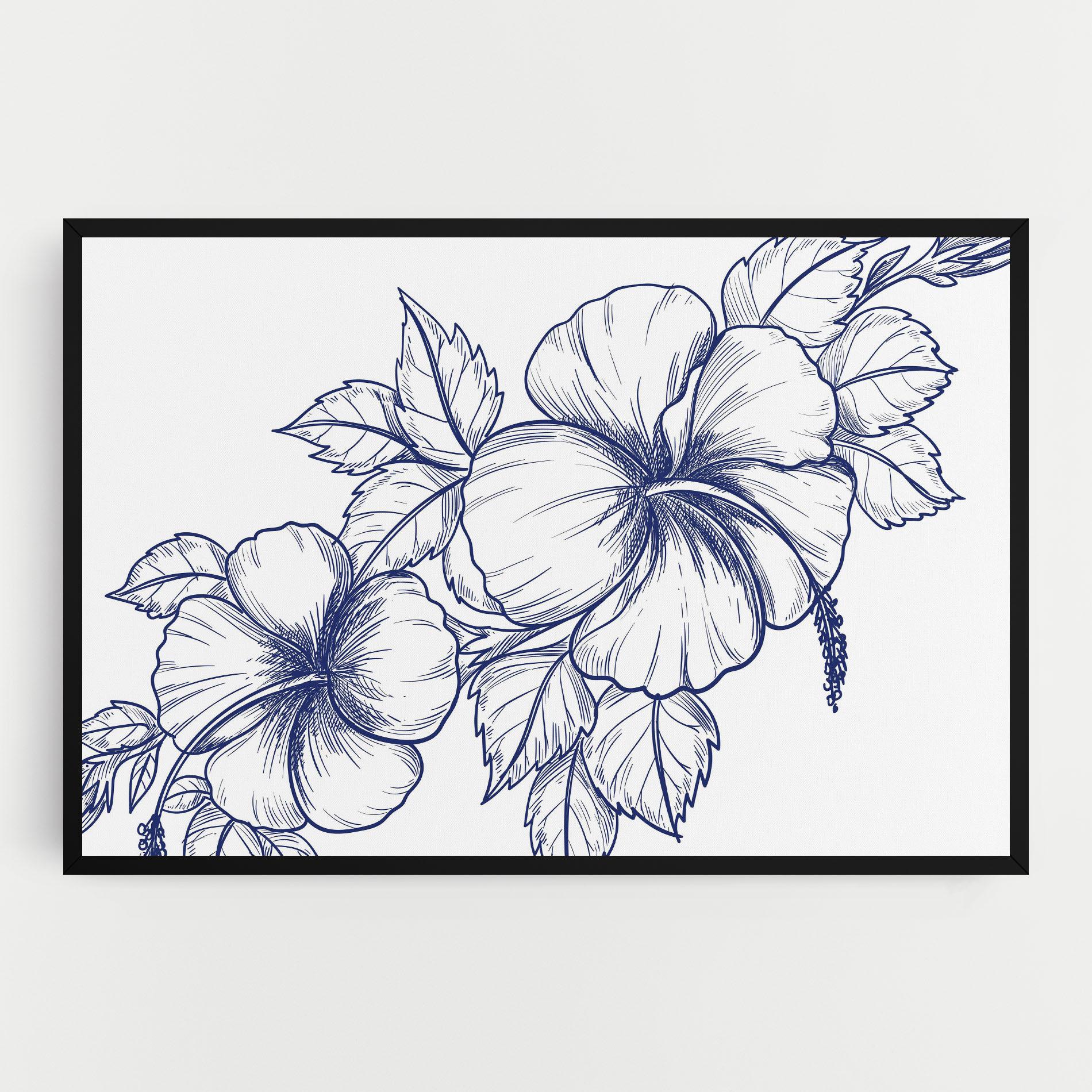 Vászonkép Dark Blue Line Flower mockup 0