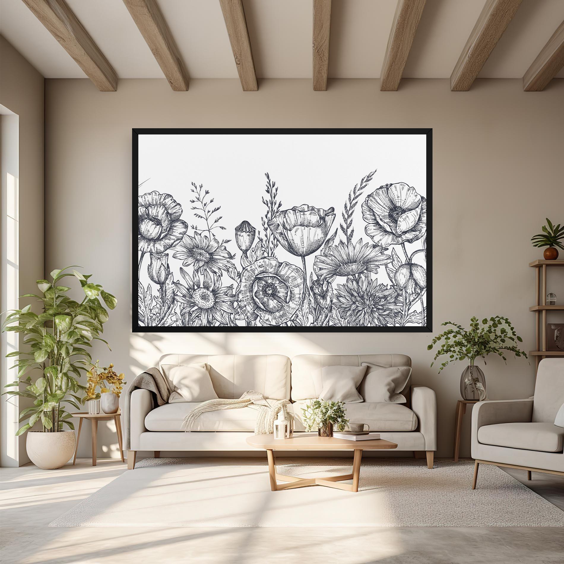 Vászonkép Flower Grey Line mockup 6