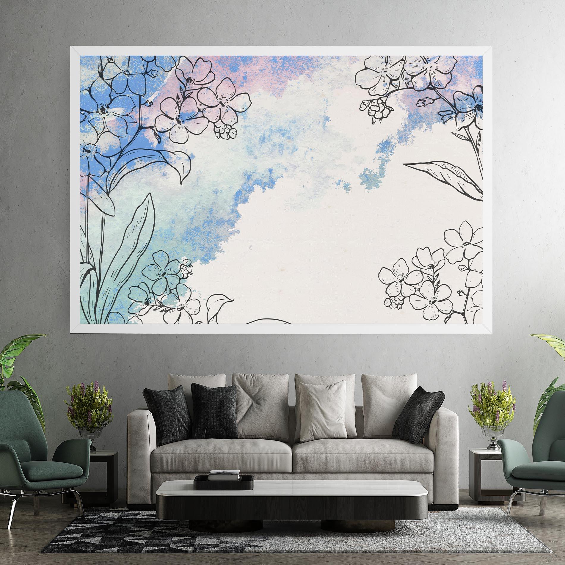 Vászonkép Blue Watercolor Flower mockup 7