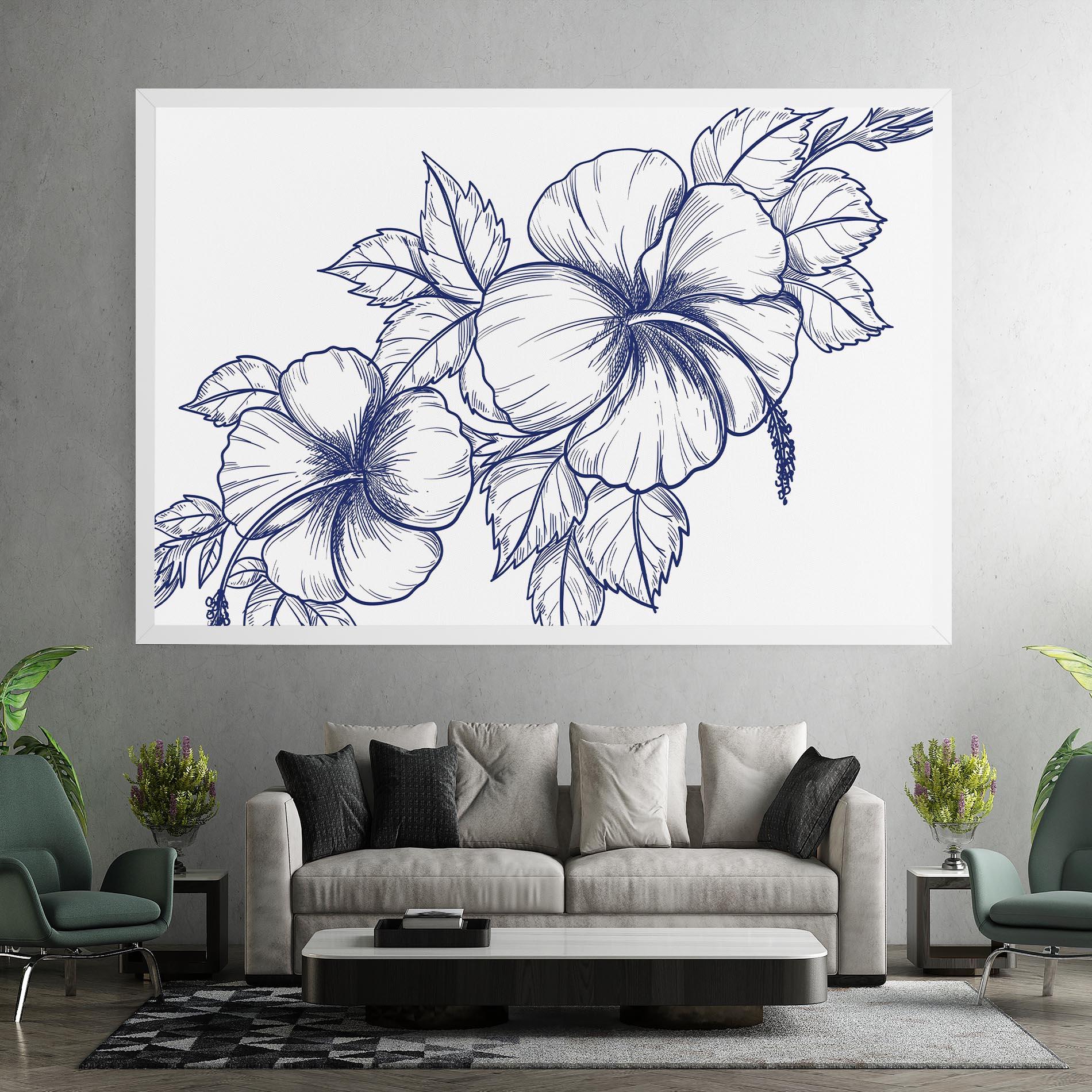 Vászonkép Dark Blue Line Flower mockup 7