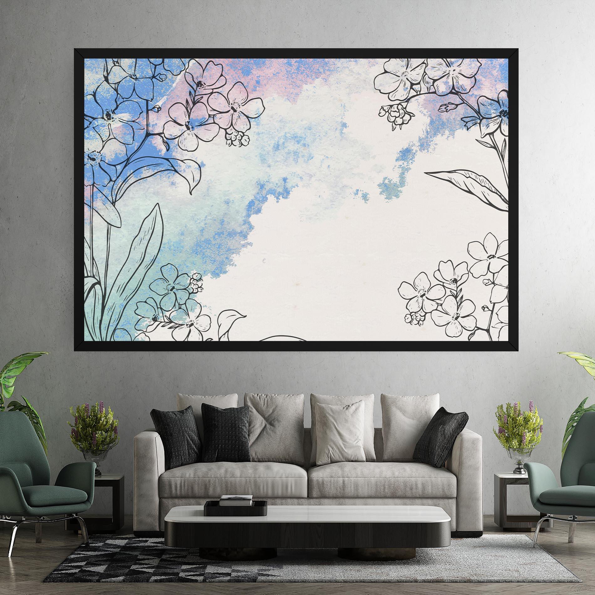 Vászonkép Blue Watercolor Flower mockup 7