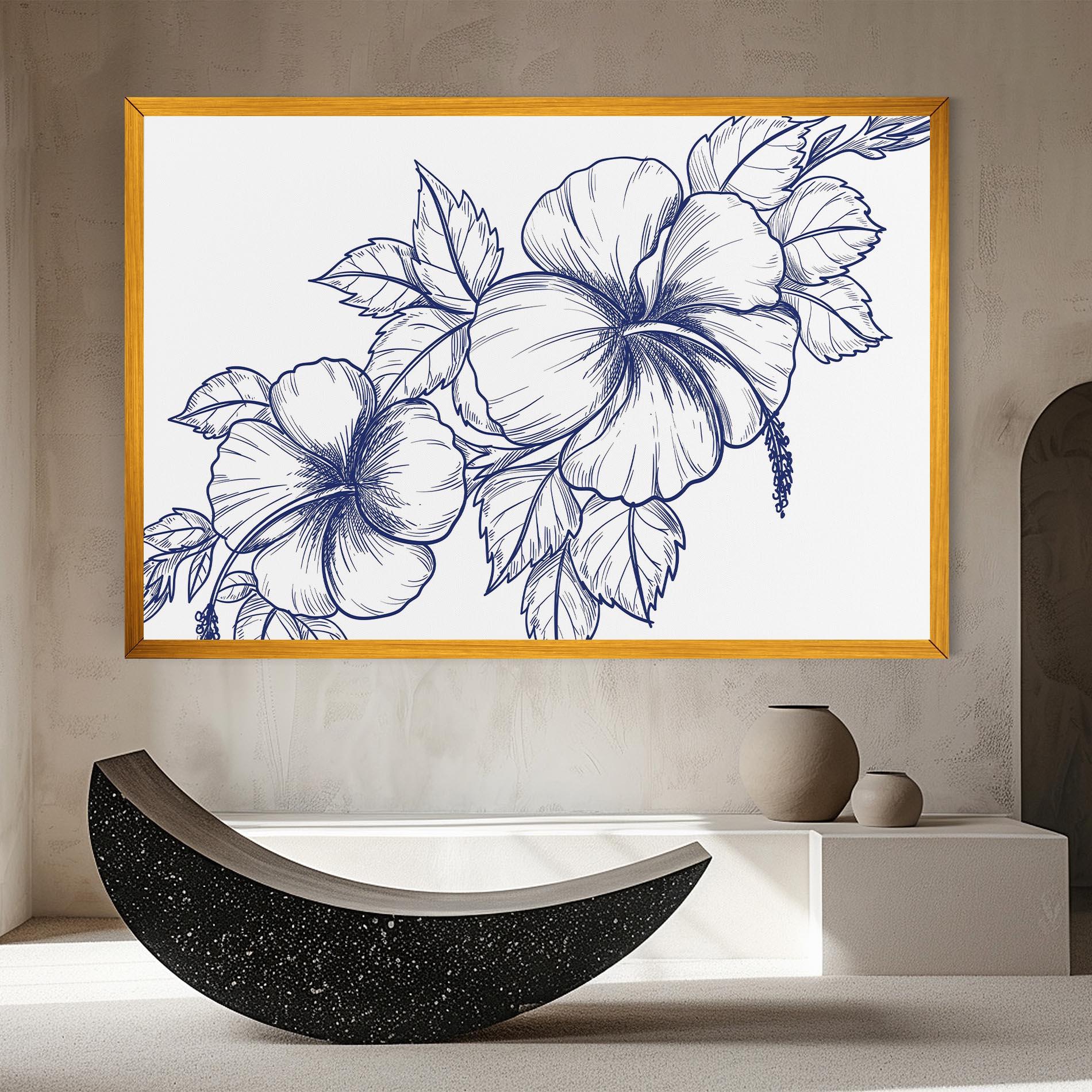 Vászonkép Dark Blue Line Flower mockup 8