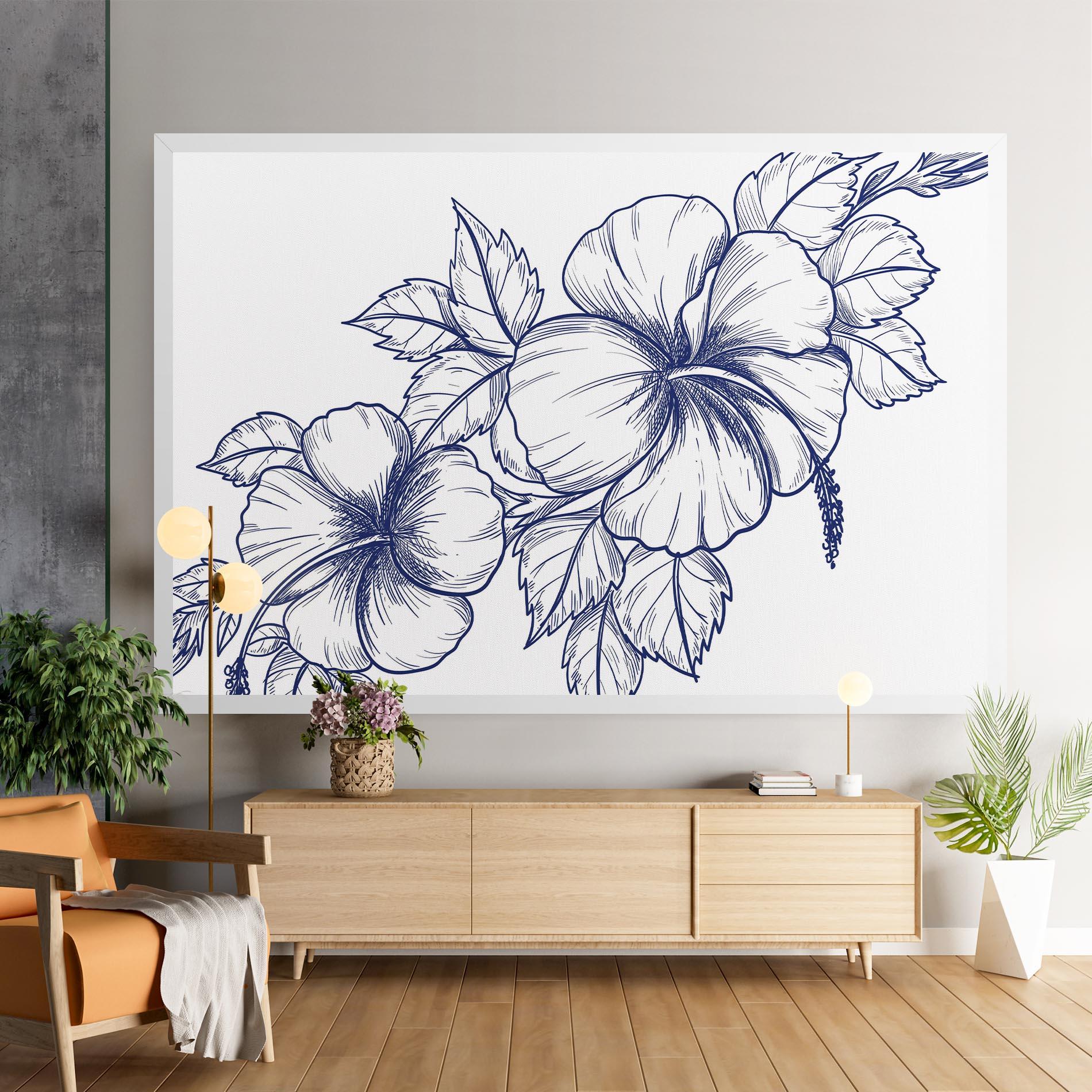 Vászonkép Dark Blue Line Flower mockup 9