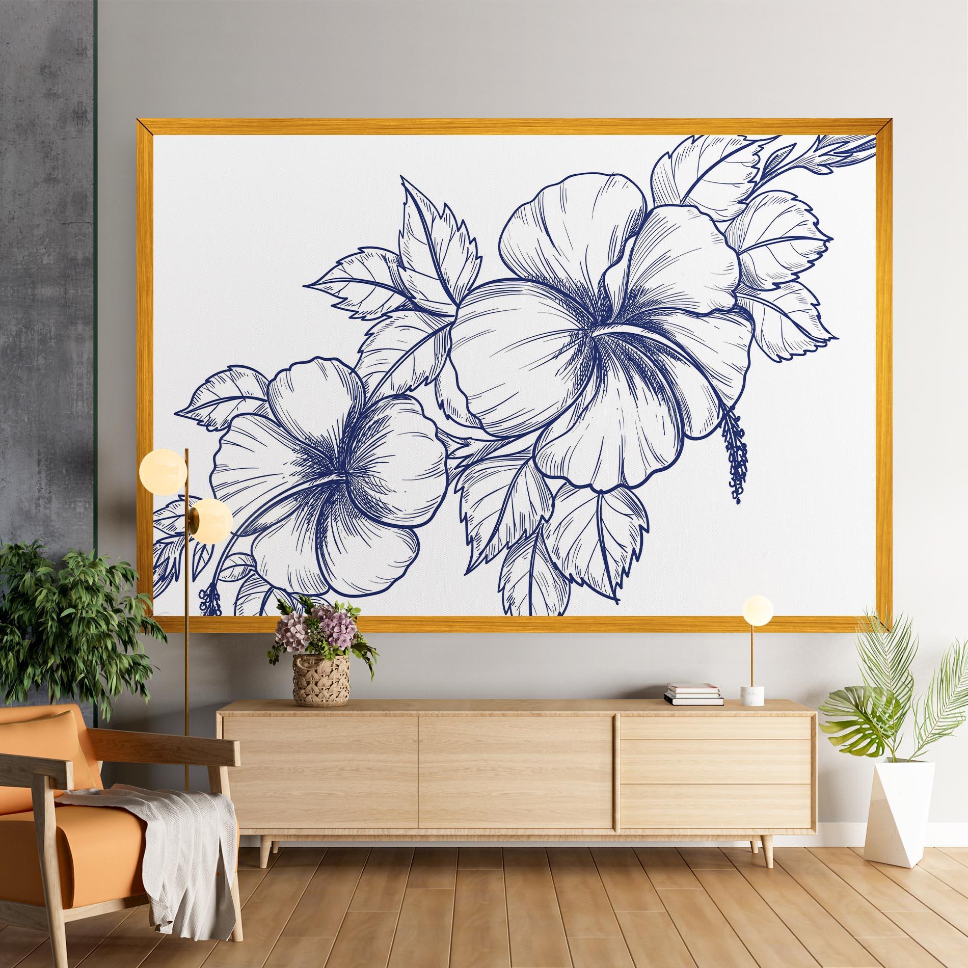 Vászonkép Dark Blue Line Flower mockup 9