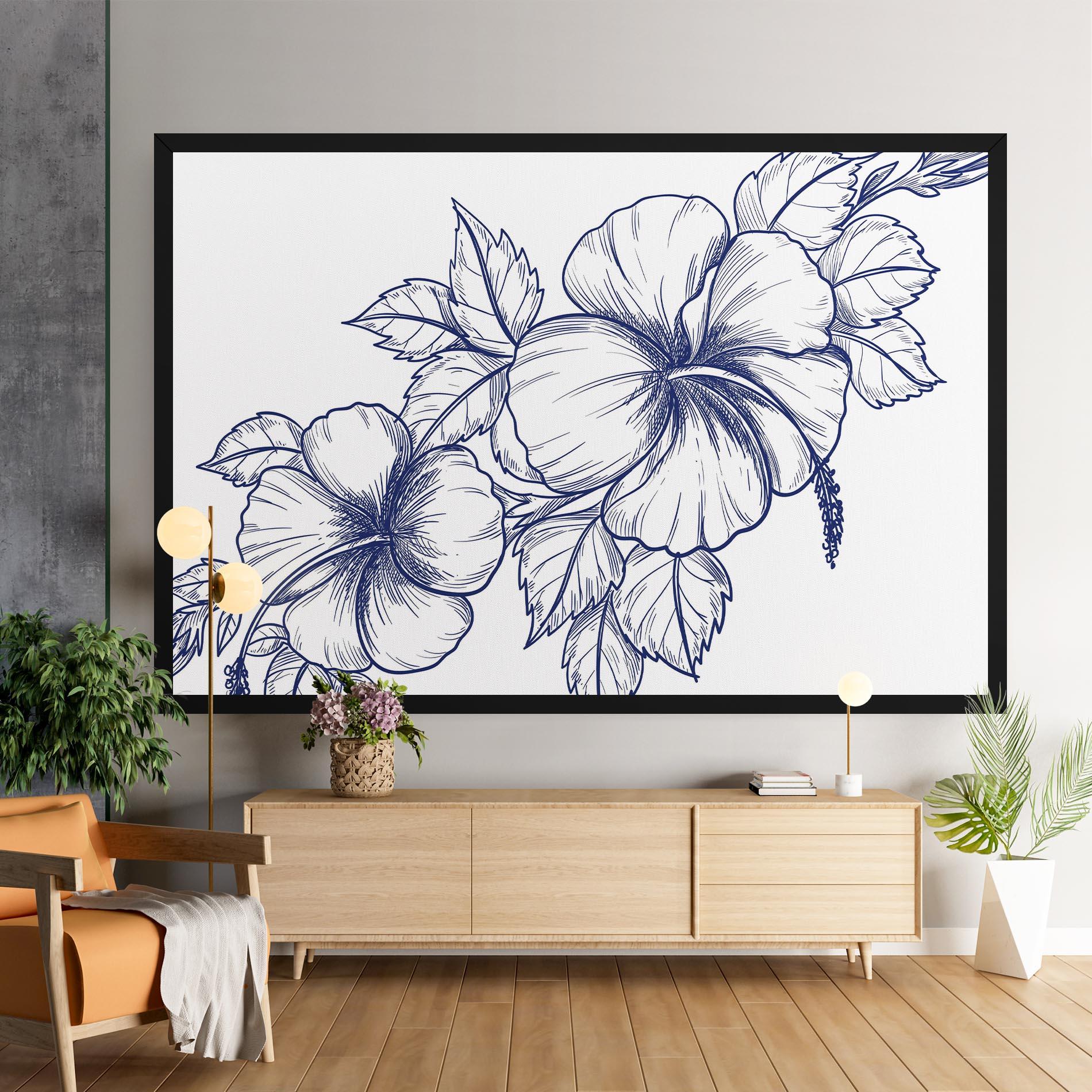 Vászonkép Dark Blue Line Flower mockup 9