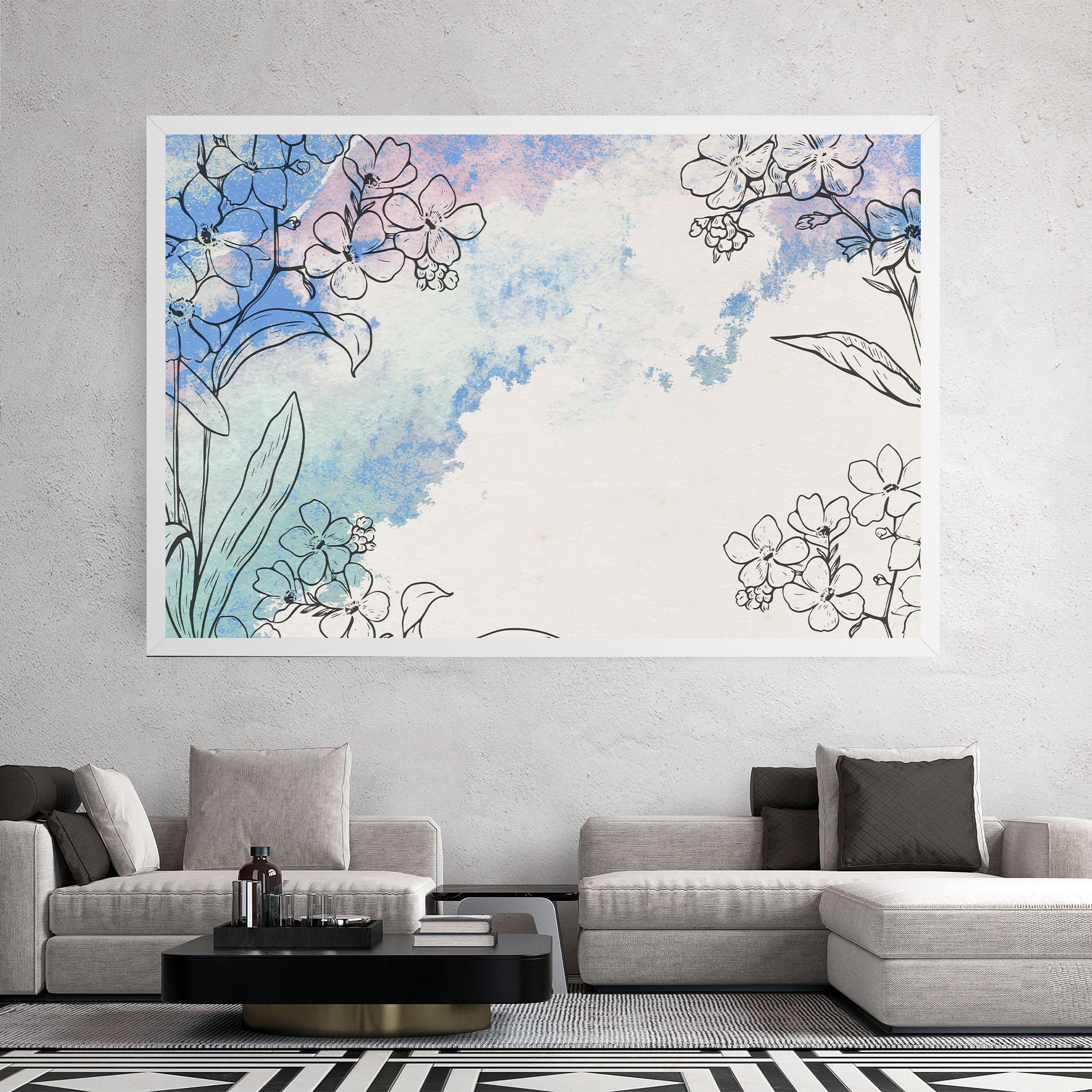 Vászonkép Blue Watercolor Flower mockup 2