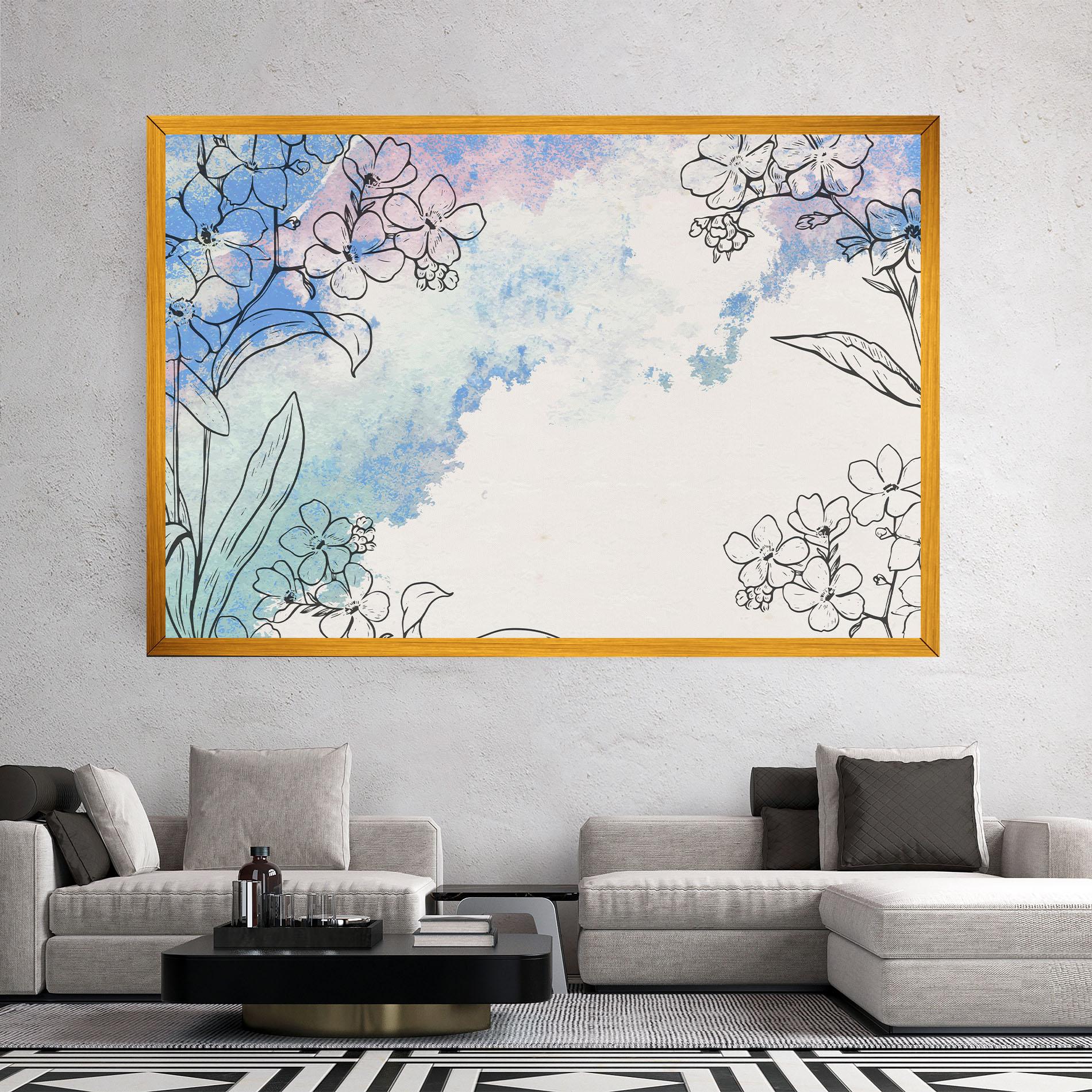 Vászonkép Blue Watercolor Flower mockup 2