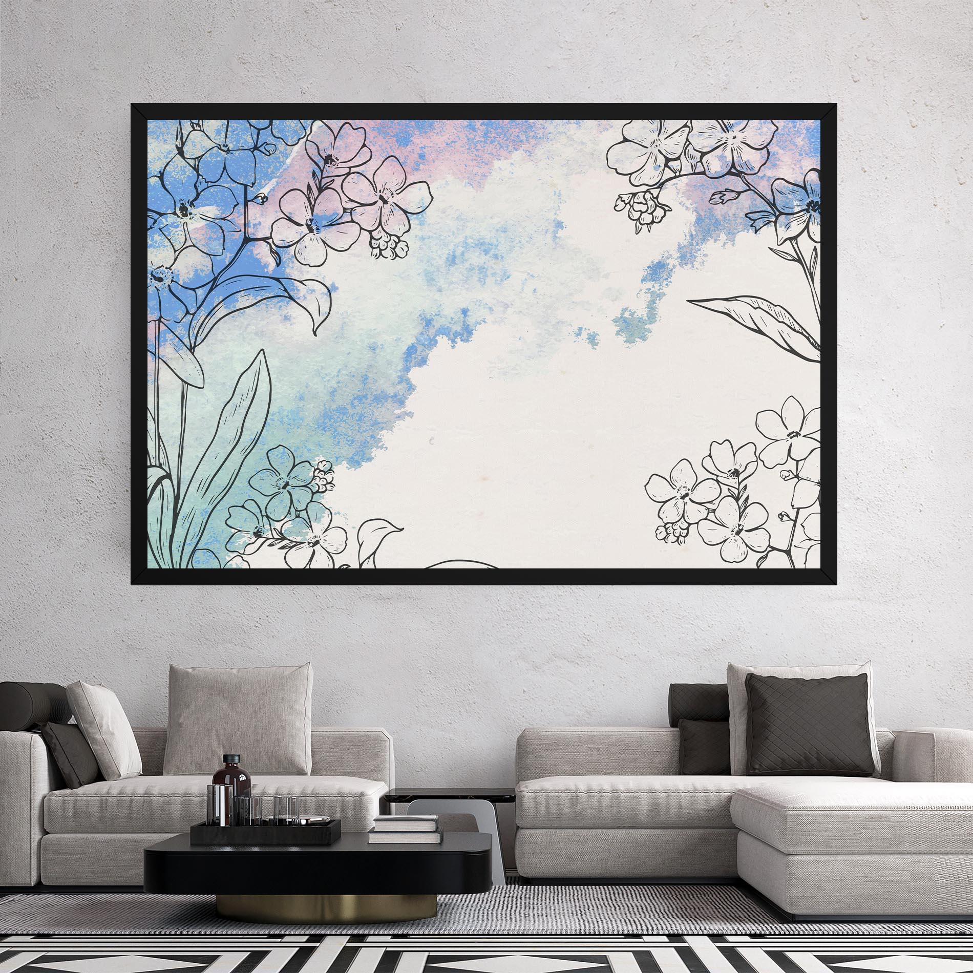 Vászonkép Blue Watercolor Flower mockup 2