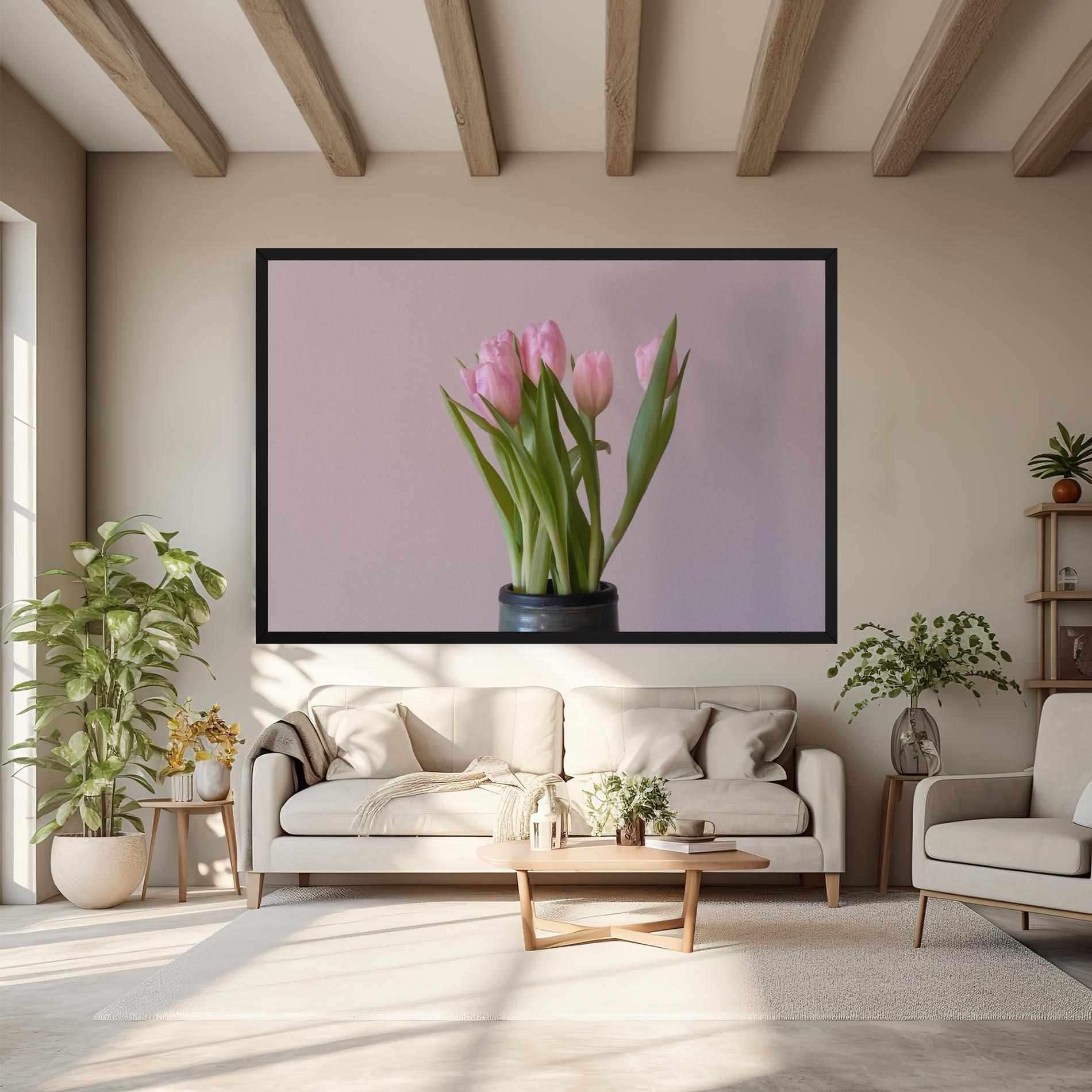Vászonkép Pink Tulips Vase mockup 6