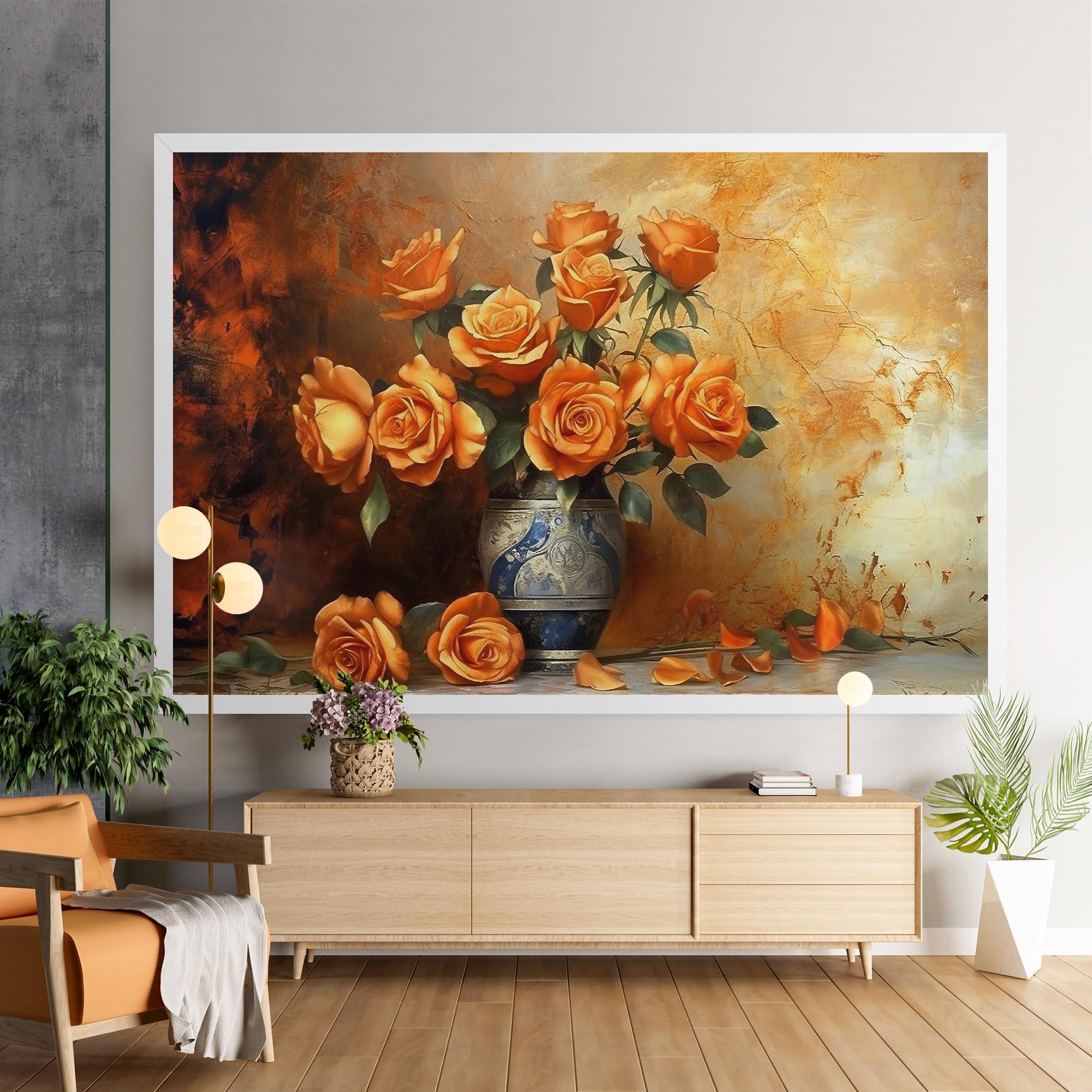 Vászonkép Pretty Orange Rose Vase mockup 9