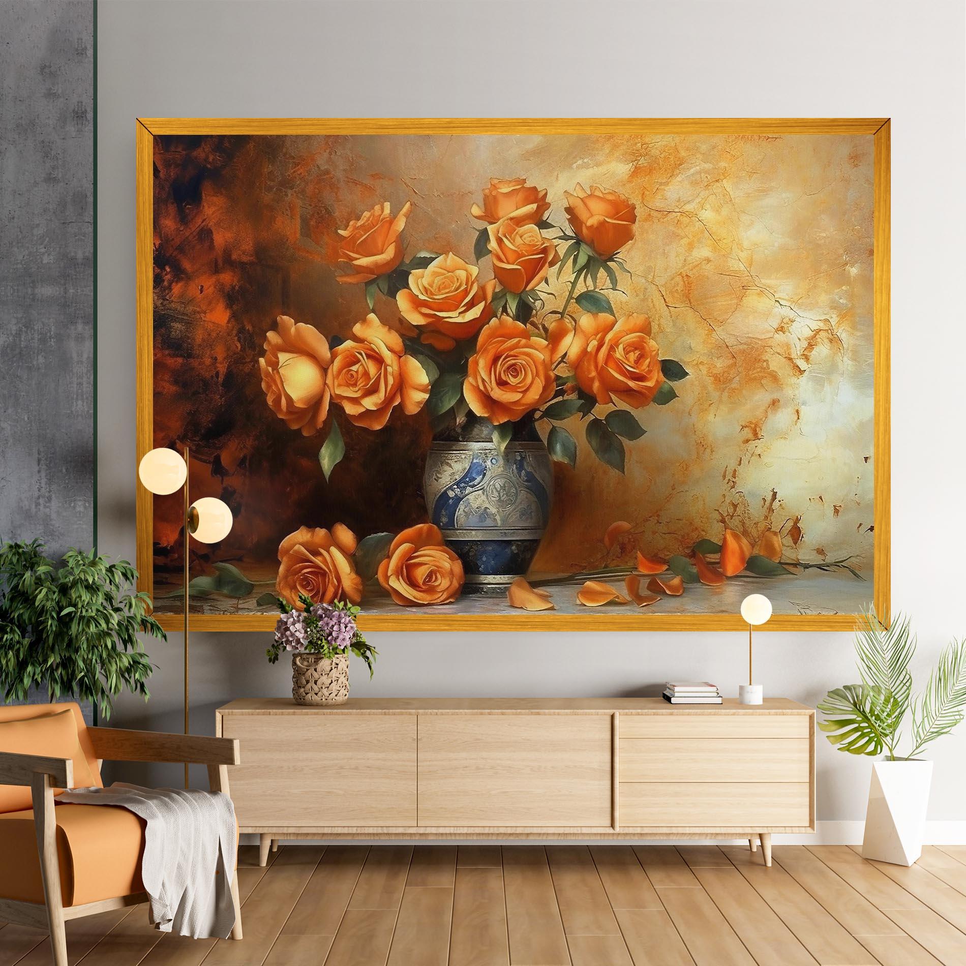 Vászonkép Pretty Orange Rose Vase mockup 9