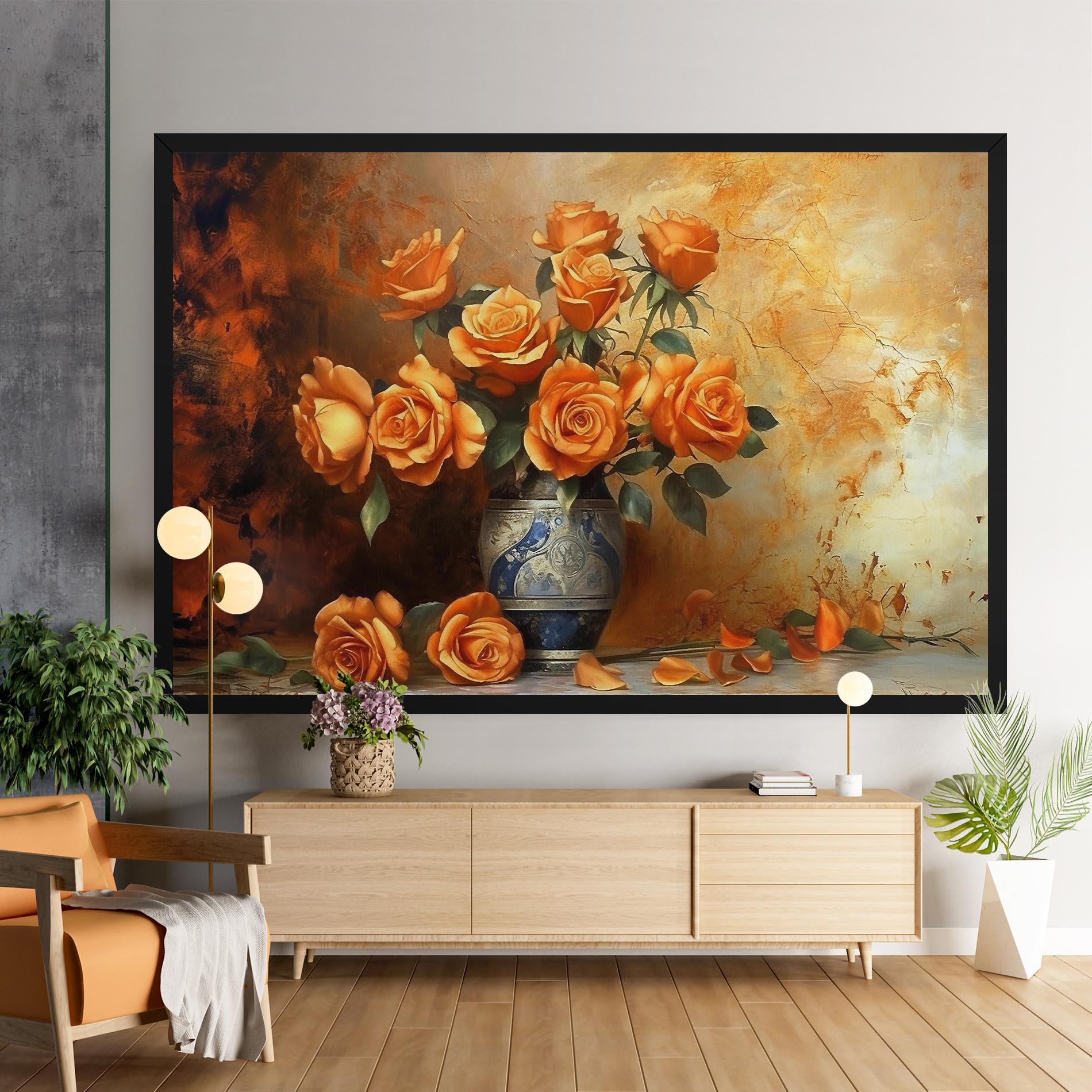 Vászonkép Pretty Orange Rose Vase mockup 9