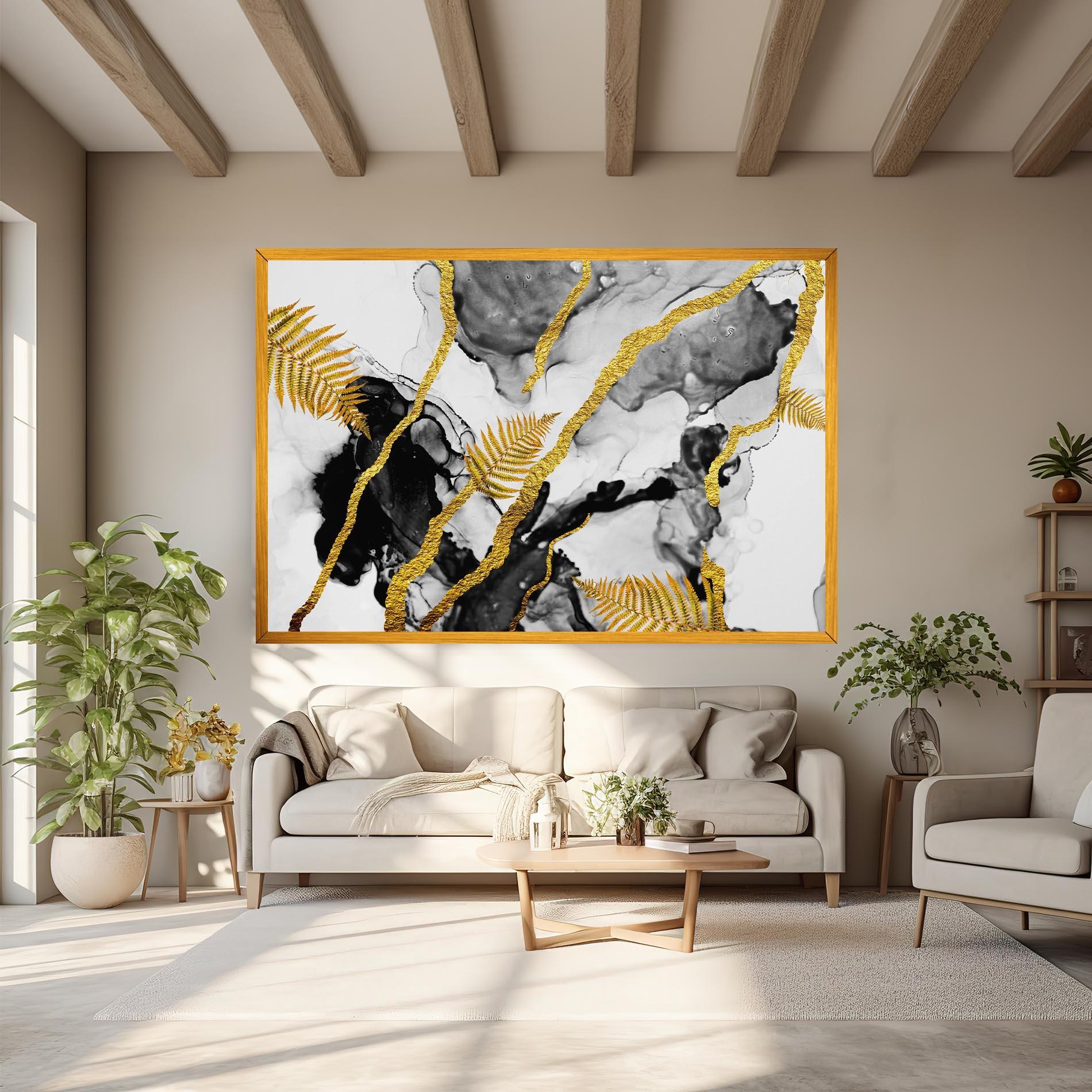 Vászonkép Abstract Golden Leaves mockup 6