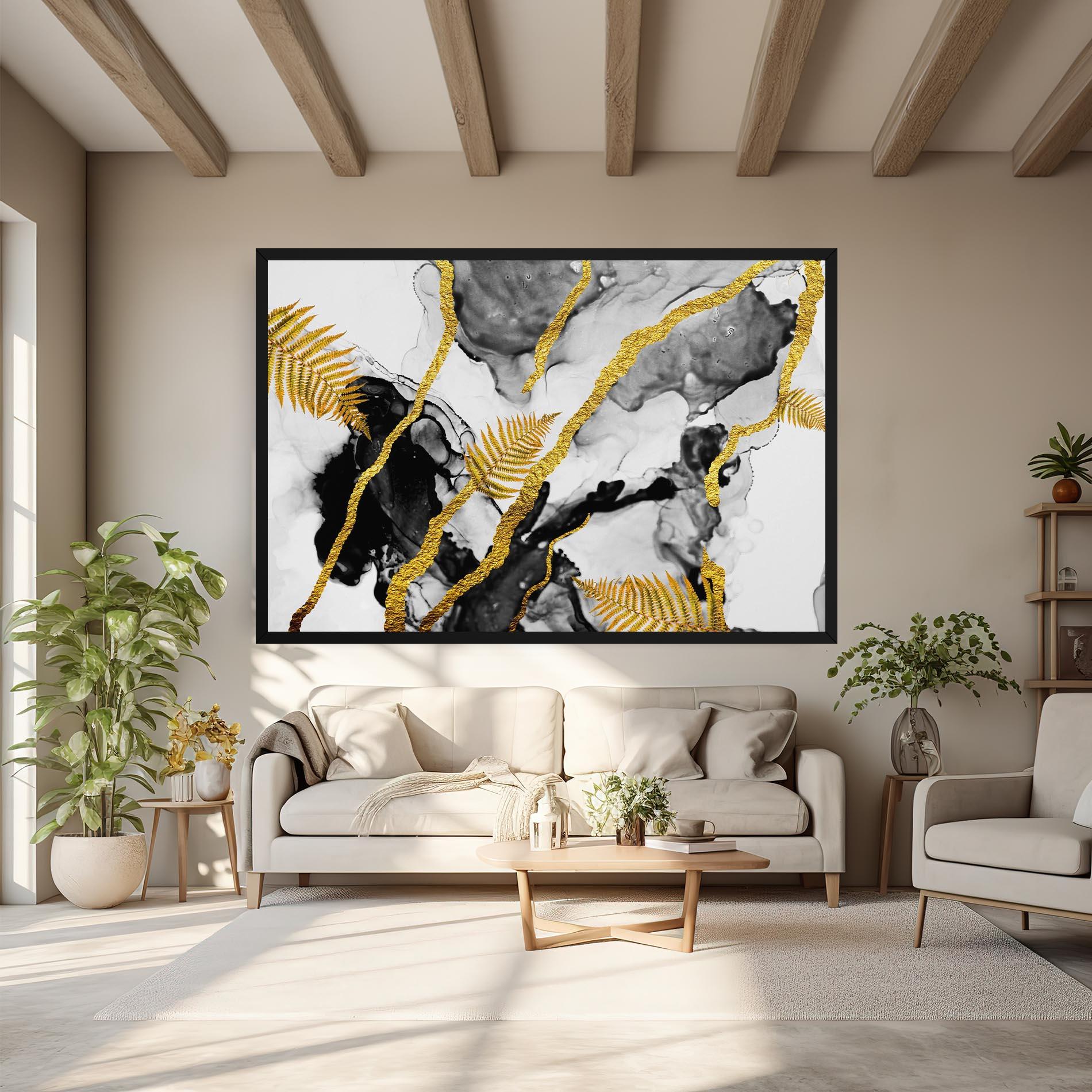 Vászonkép Abstract Golden Leaves mockup 6