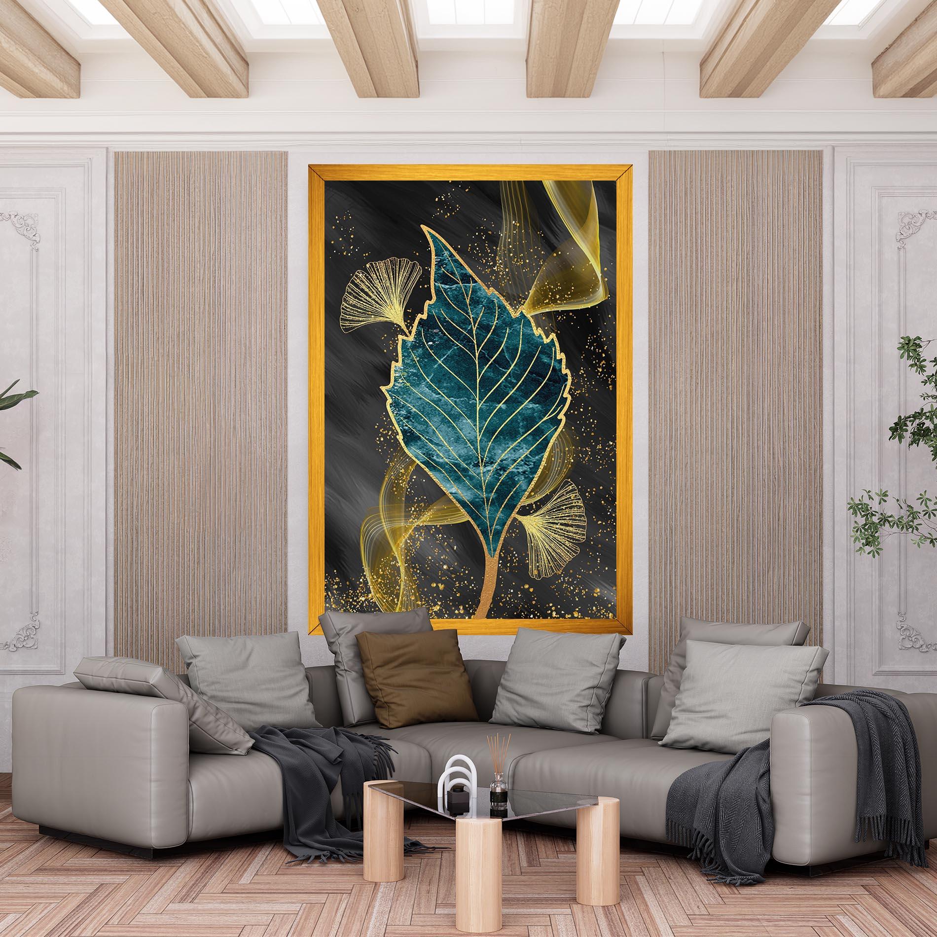 Vászonkép Golden Leaves Blue mockup 6