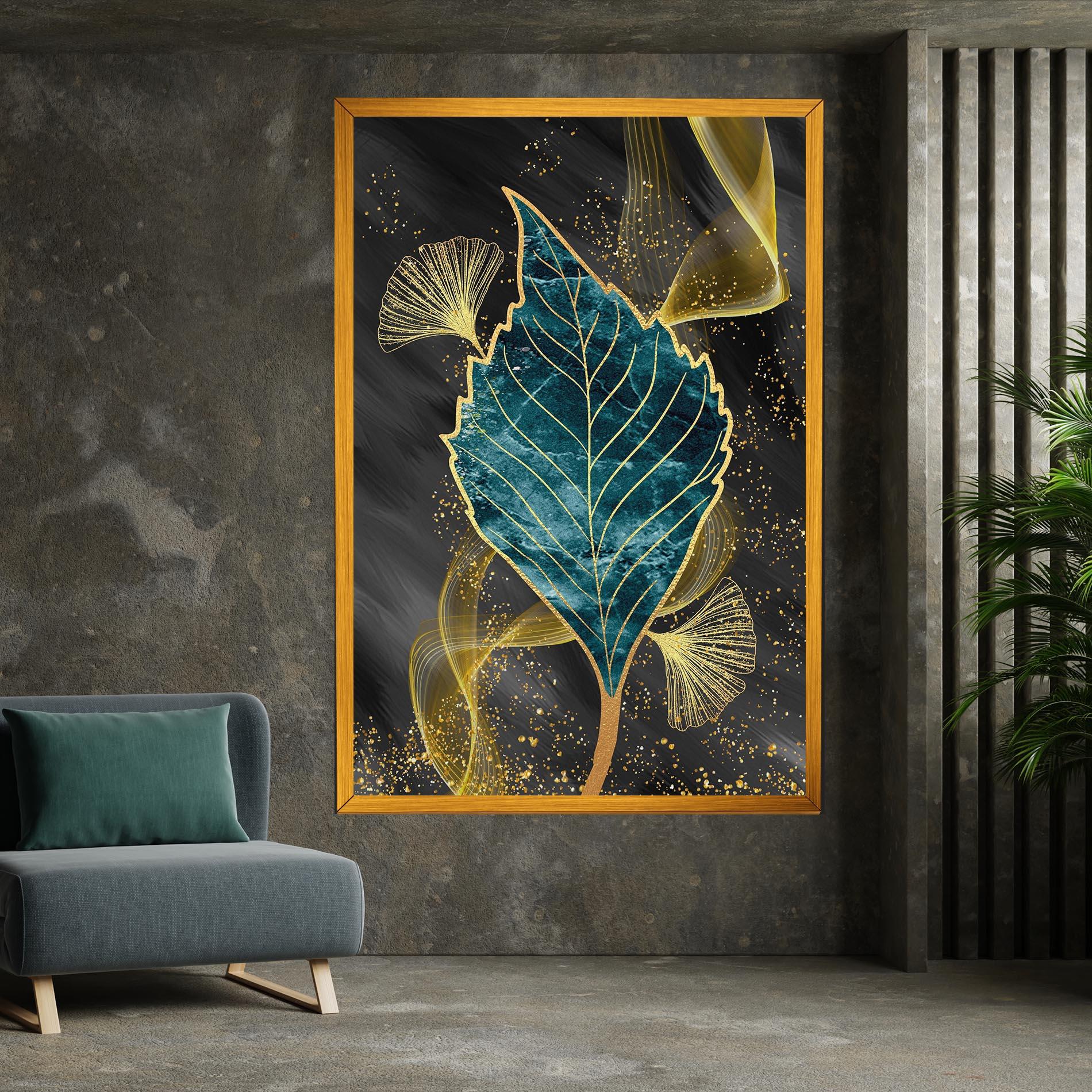 Vászonkép Golden Leaves Blue mockup 7